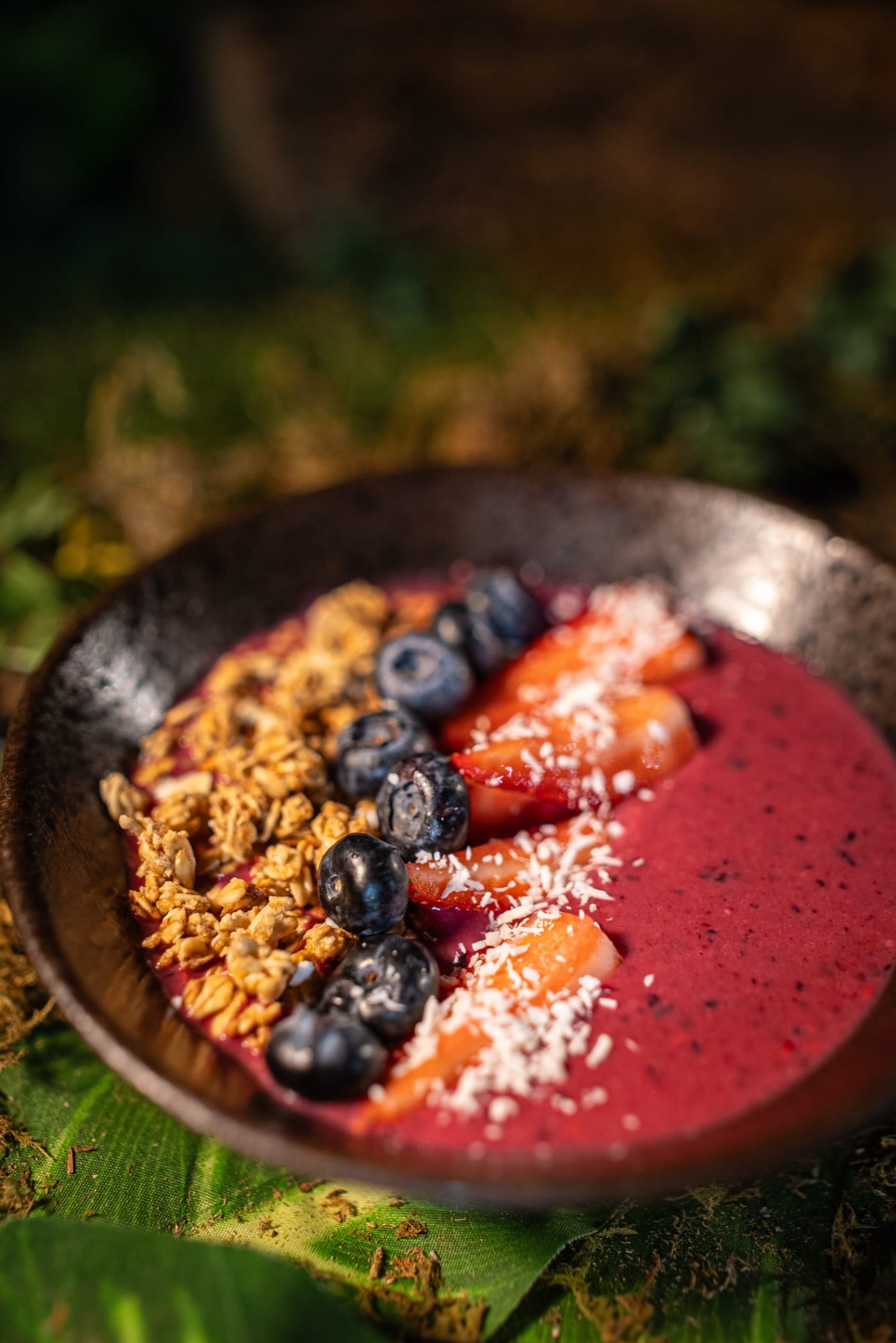 Berry smoothie bowl with granola at Rose Street Garden, Edinburgh
