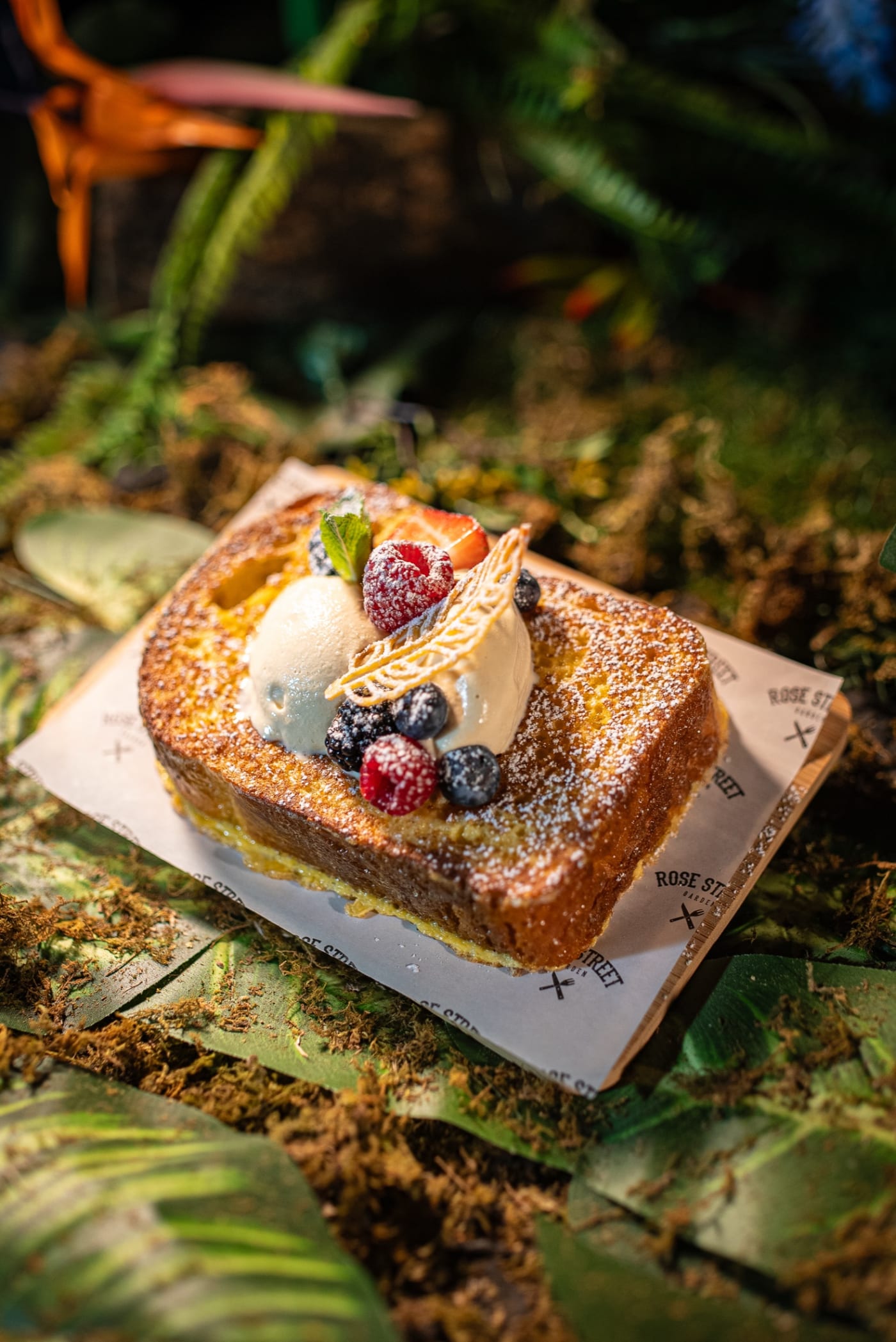 French toast with berries and icing sugar at Rose Street Garden, Edinburgh
