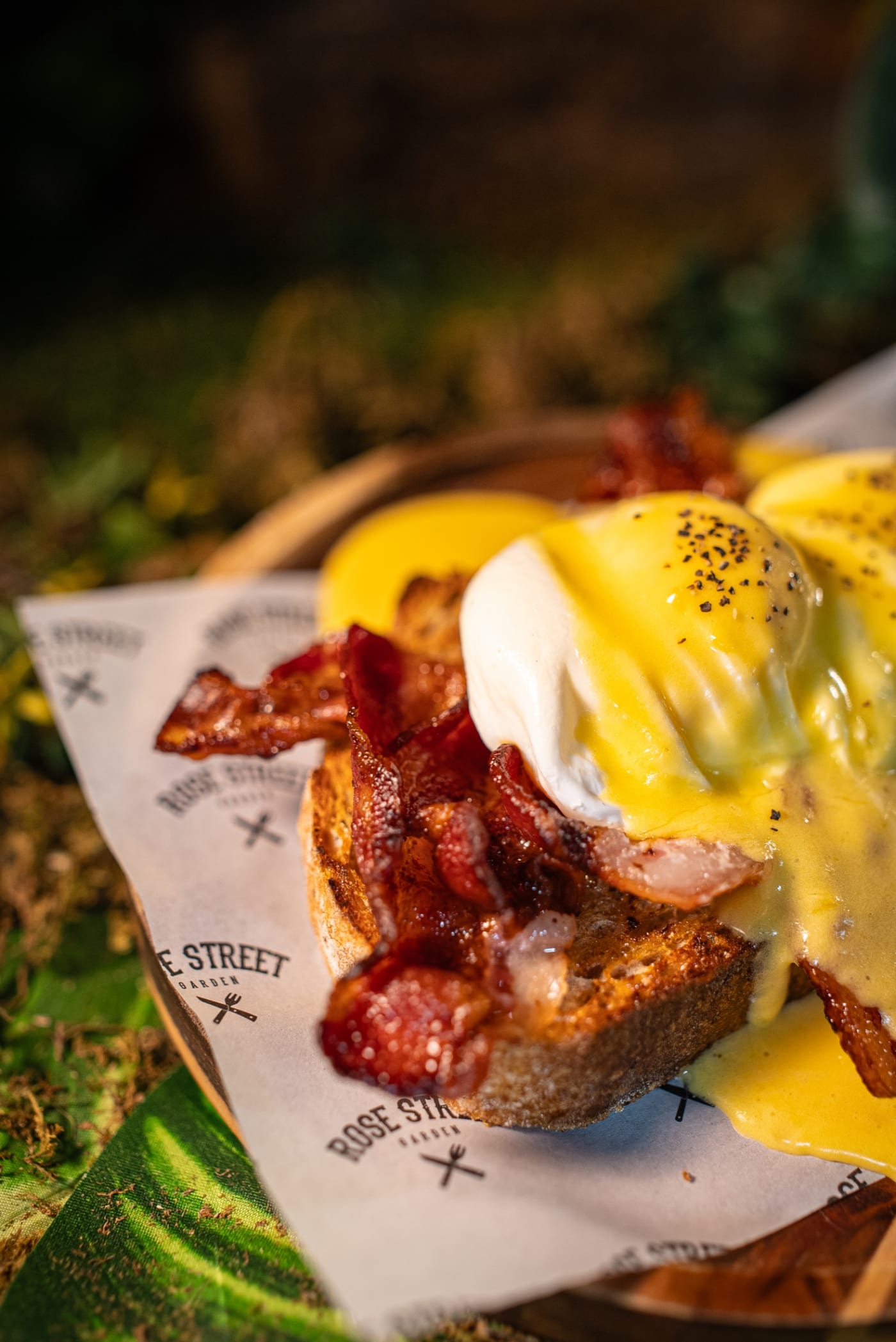 Bacon eggs Benedict with hollandaise at Rose Street Garden, Edinburgh