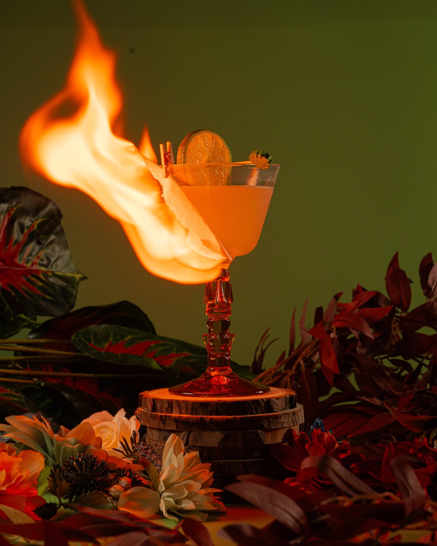 Cocktail engulfed in a burst of flame at Rose Street Garden, Edinburgh