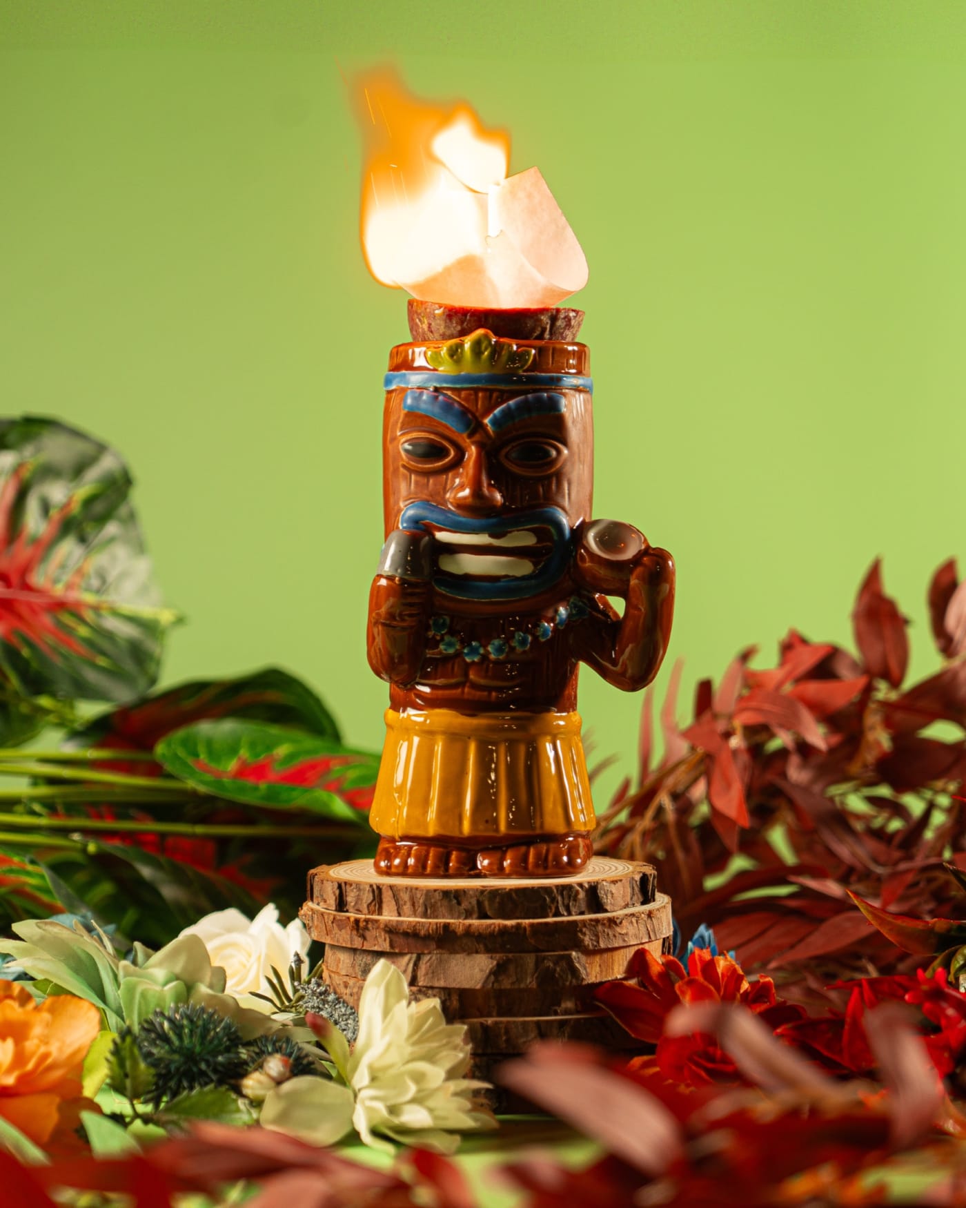 Flaming tiki totem mug cocktail at Rose Street Garden, Edinburgh