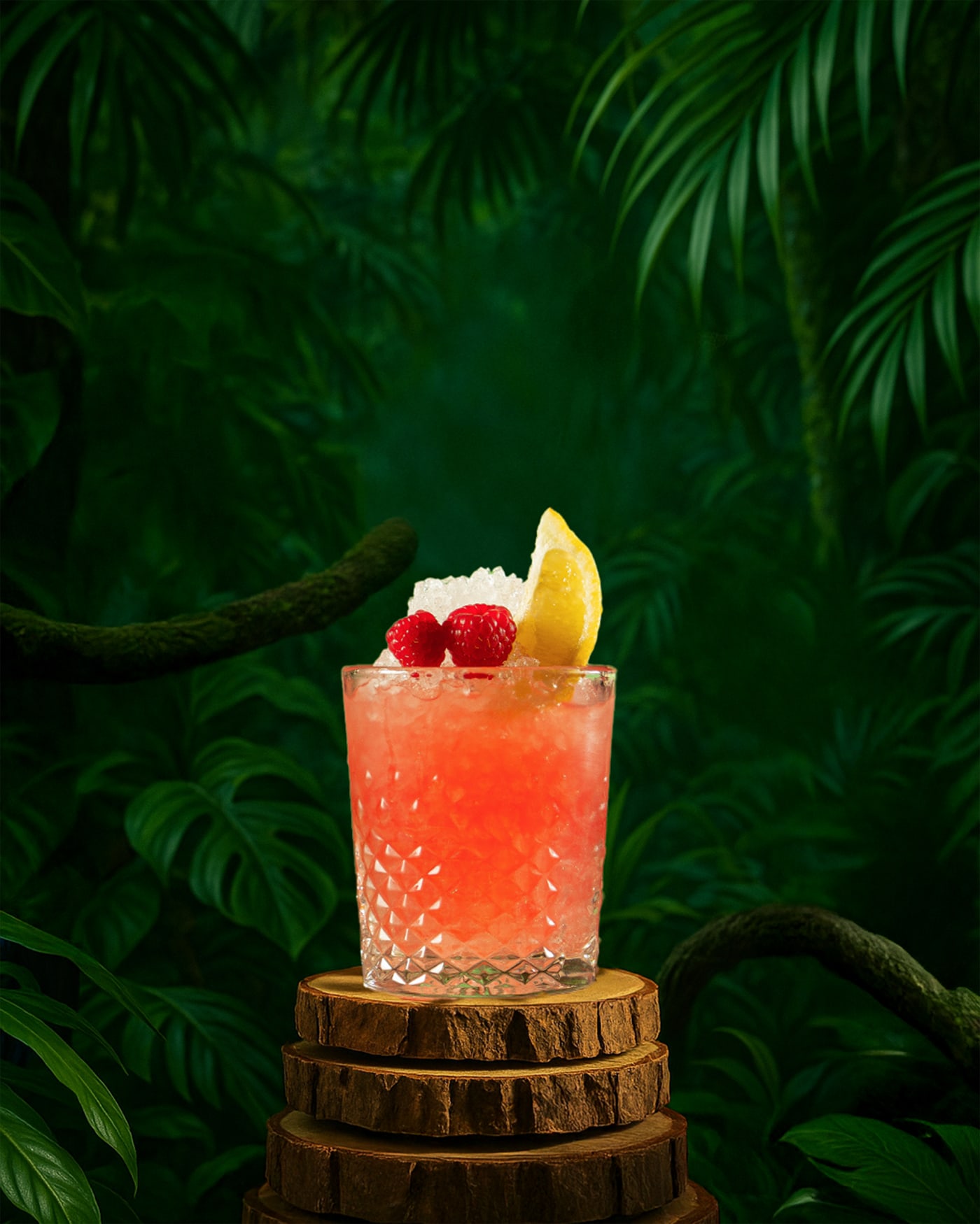 Berries cocktail on the dark jungle set at Rose Street Garden, Edinburgh