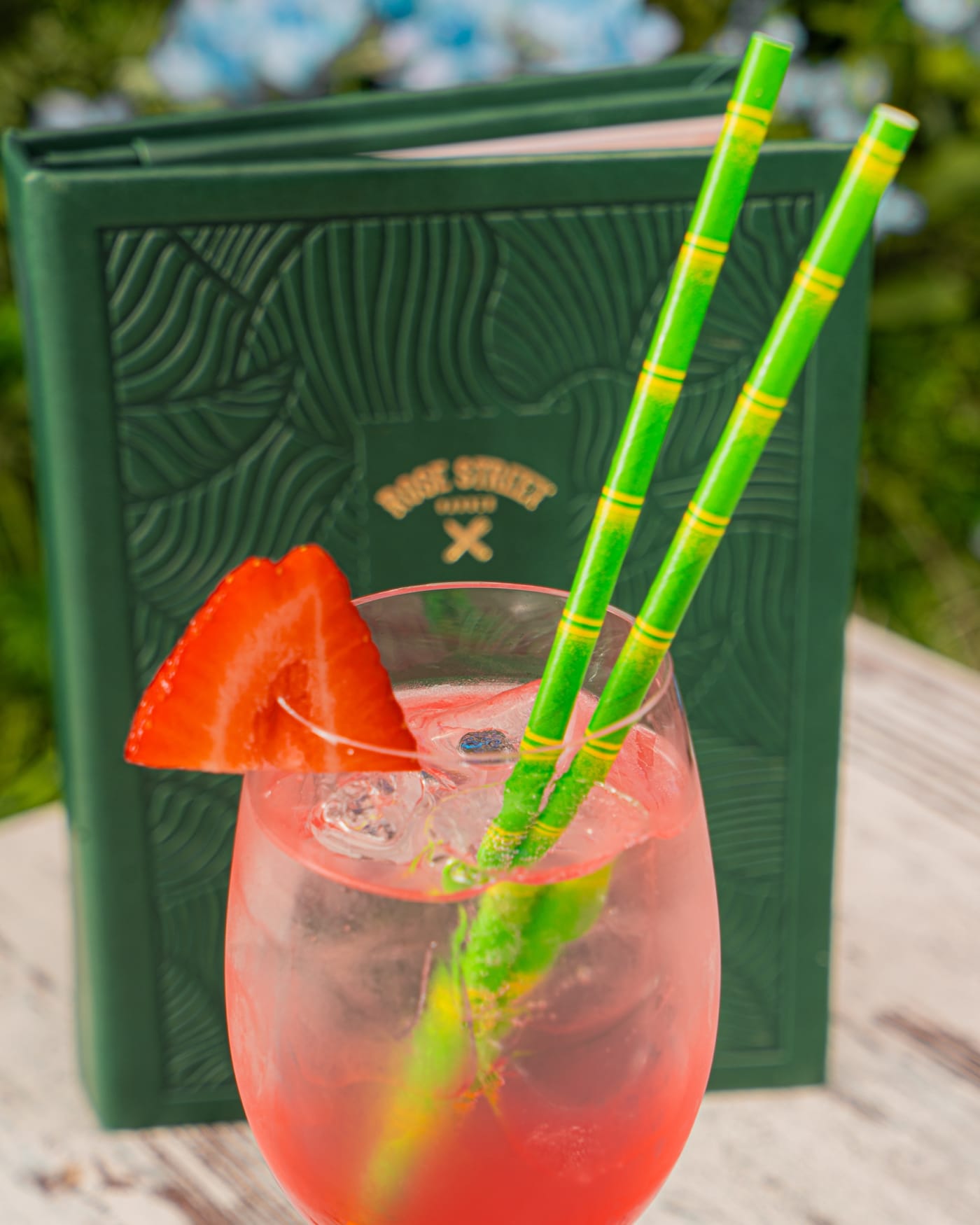 Strawberry spritz with bamboo straws at Rose Street Garden, Edinburgh