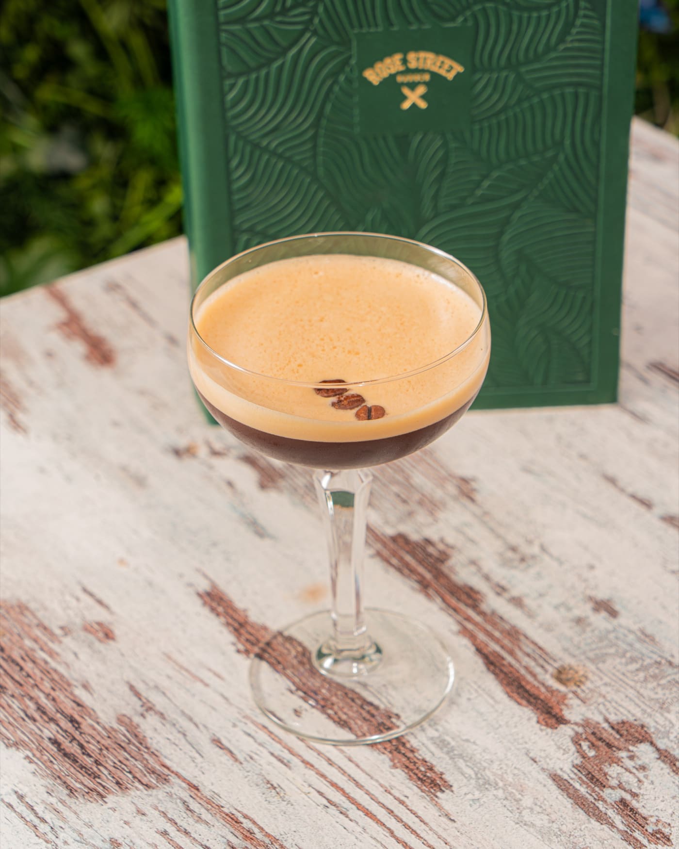 Espresso martini with coffee beans at Rose Street Garden, Edinburgh