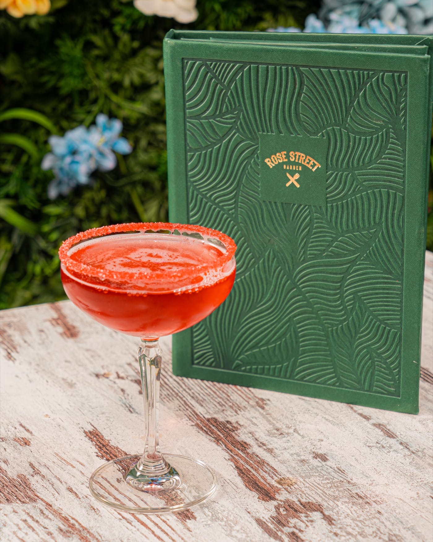 Strawberry daiquiri with a sugared rim at Rose Street Garden, Edinburgh