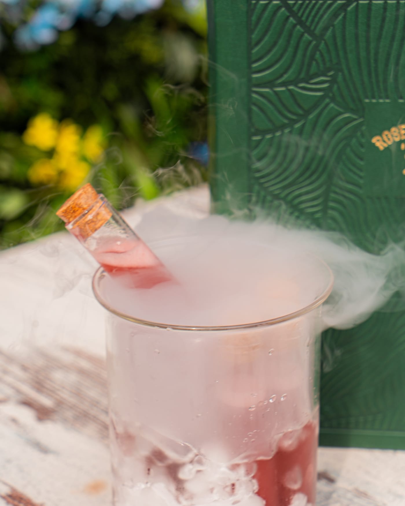 Smoking test-tube cocktail with dry ice at Rose Street Garden, Edinburgh