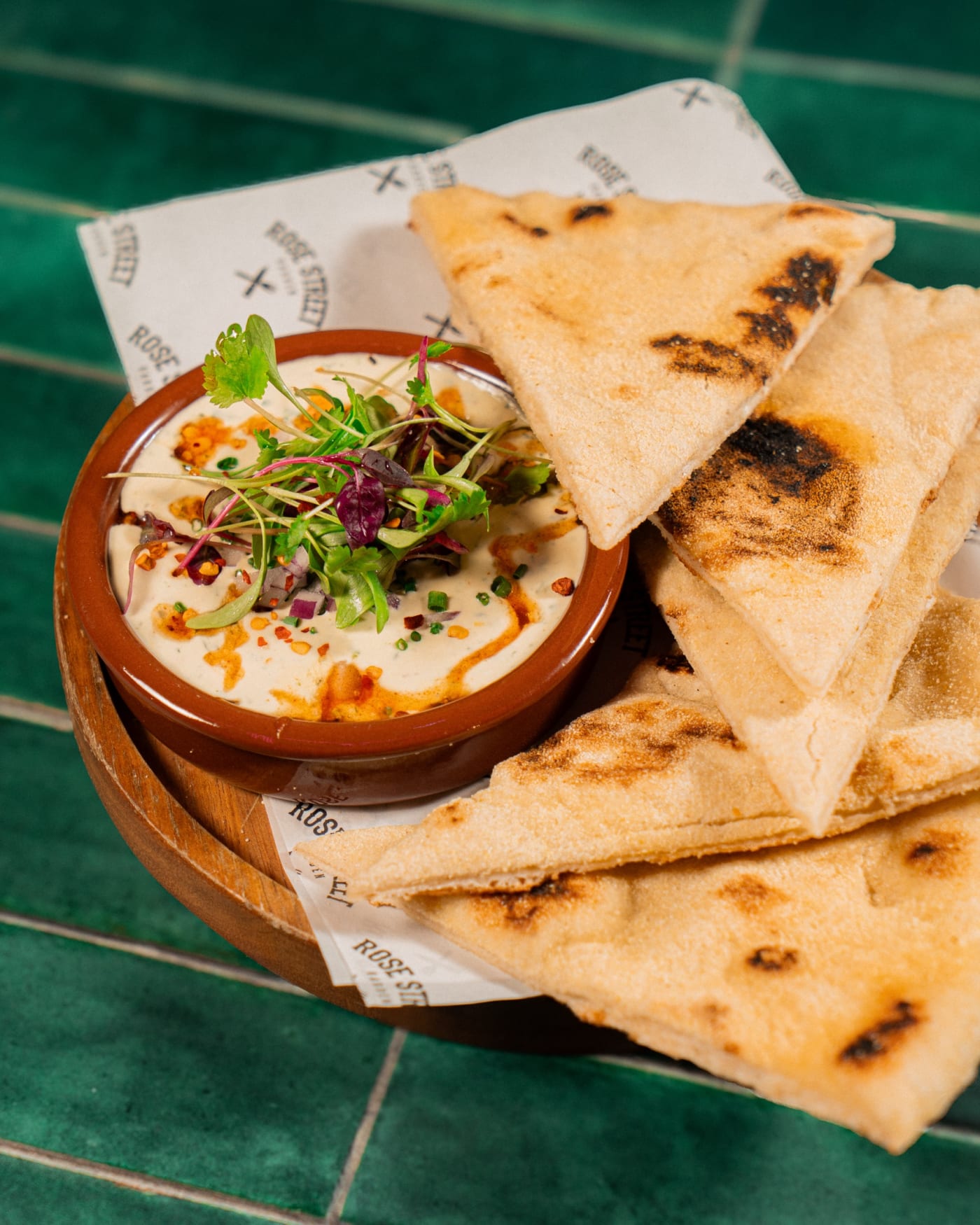 Whipped feta with warm flatbread at Rose Street Garden, Edinburgh
