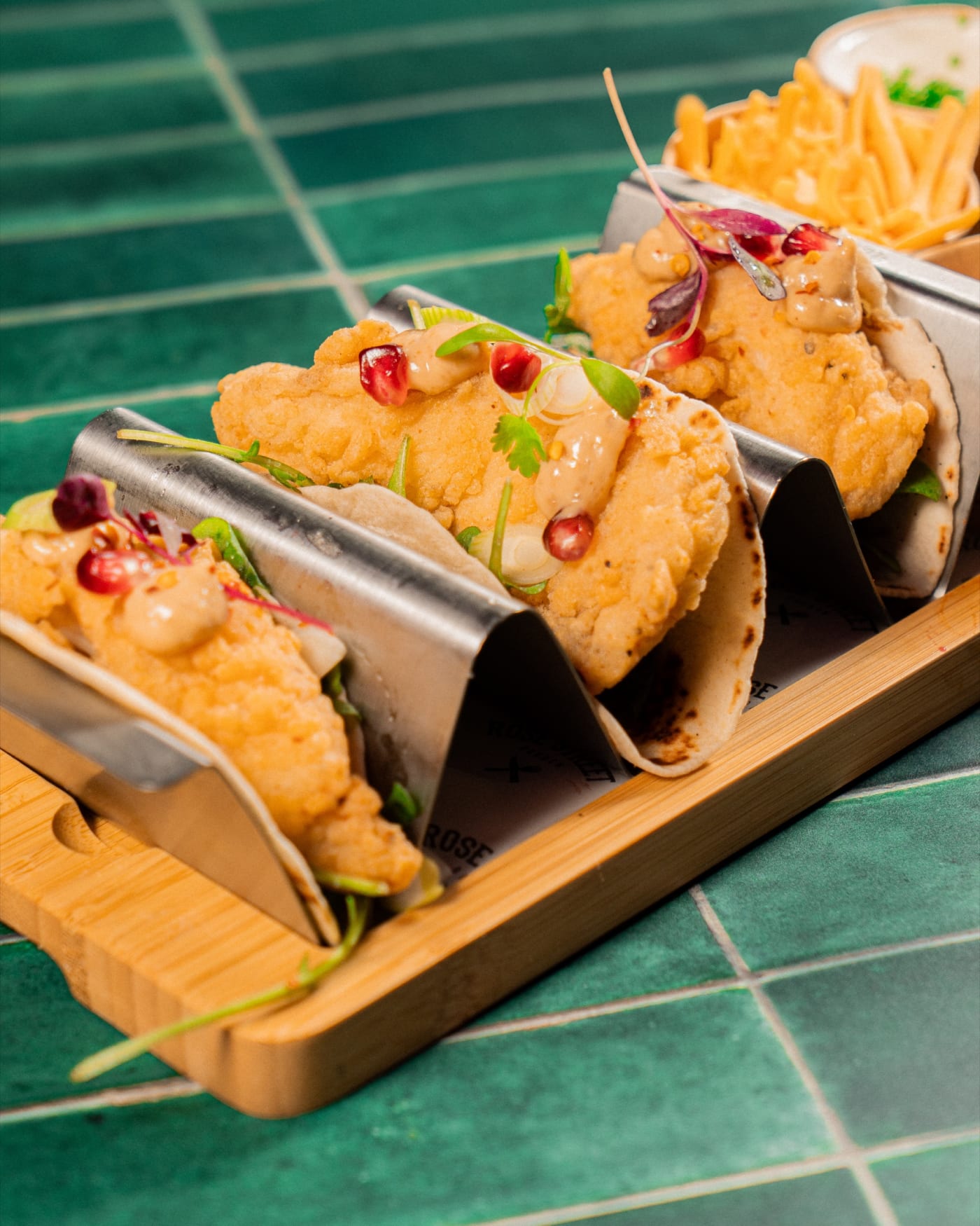 Crispy fish tacos with pomegranate at Rose Street Garden, Edinburgh