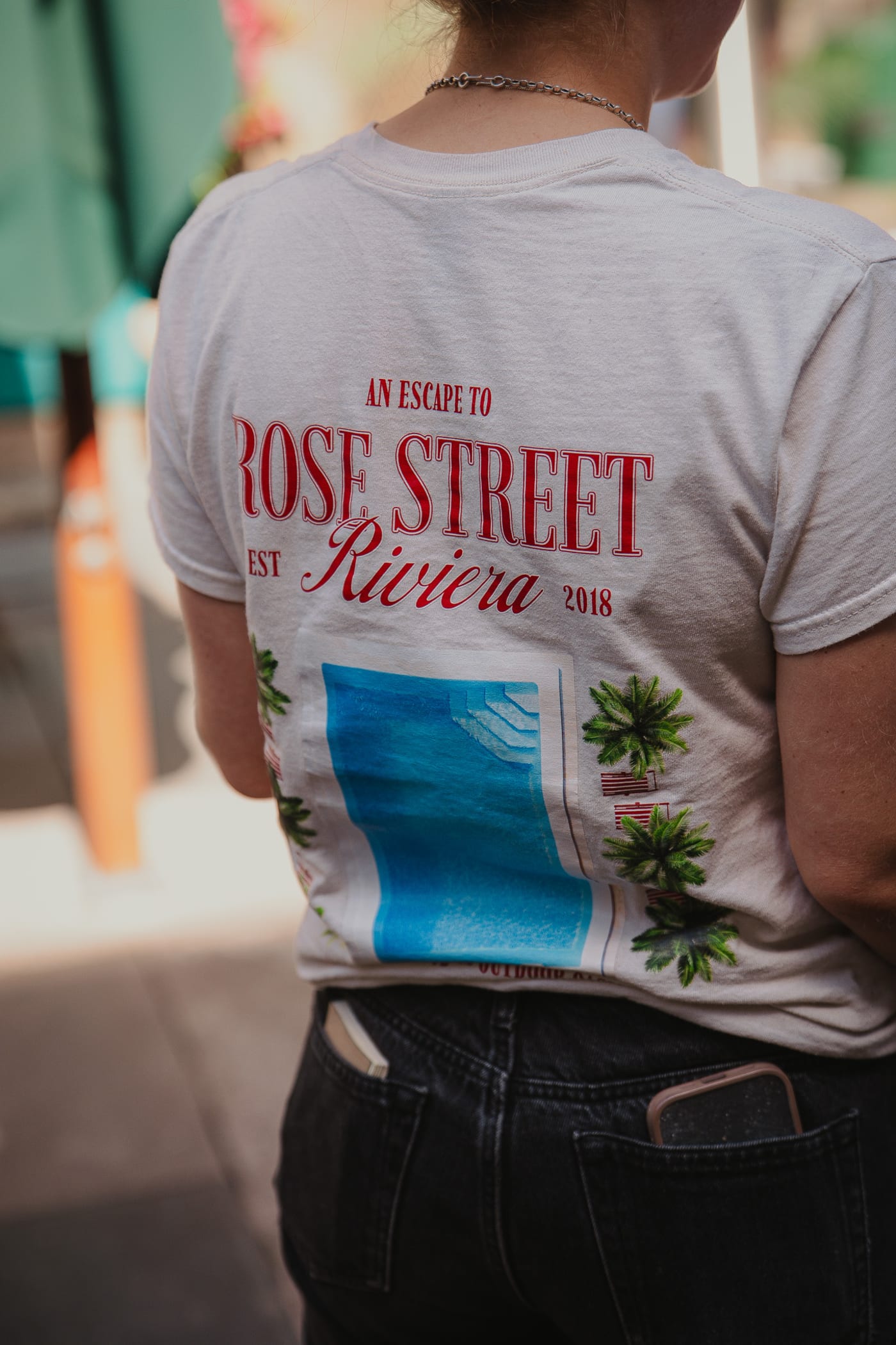 Rose Street Riviera tee worn by the team at Rose Street Garden, Edinburgh
