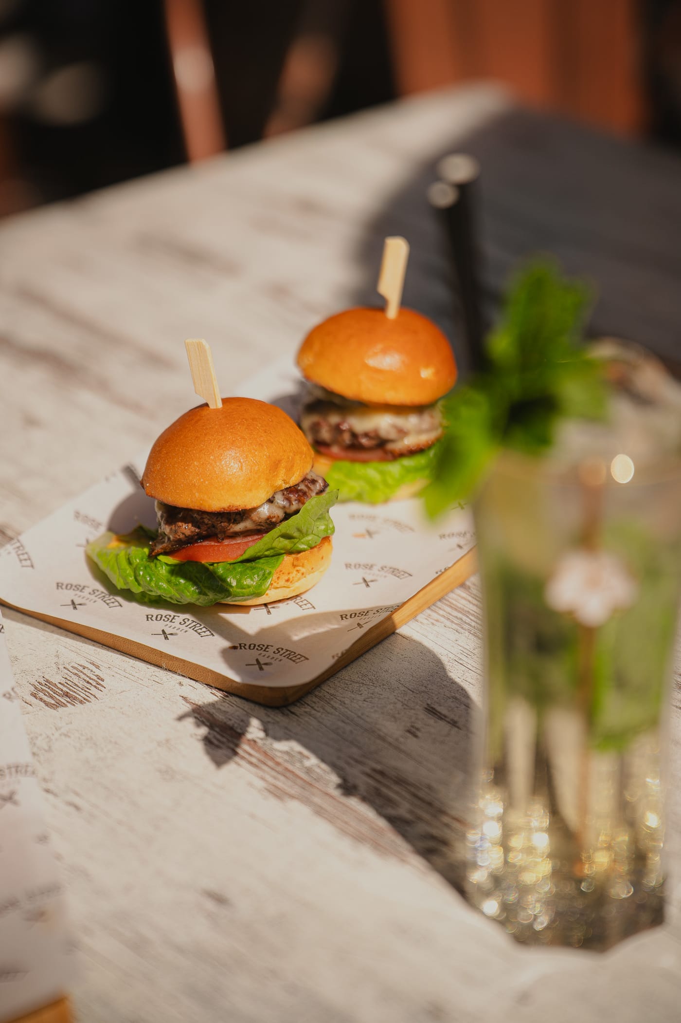 Sliders and a mojito in the afternoon sun at Rose Street Garden, Edinburgh