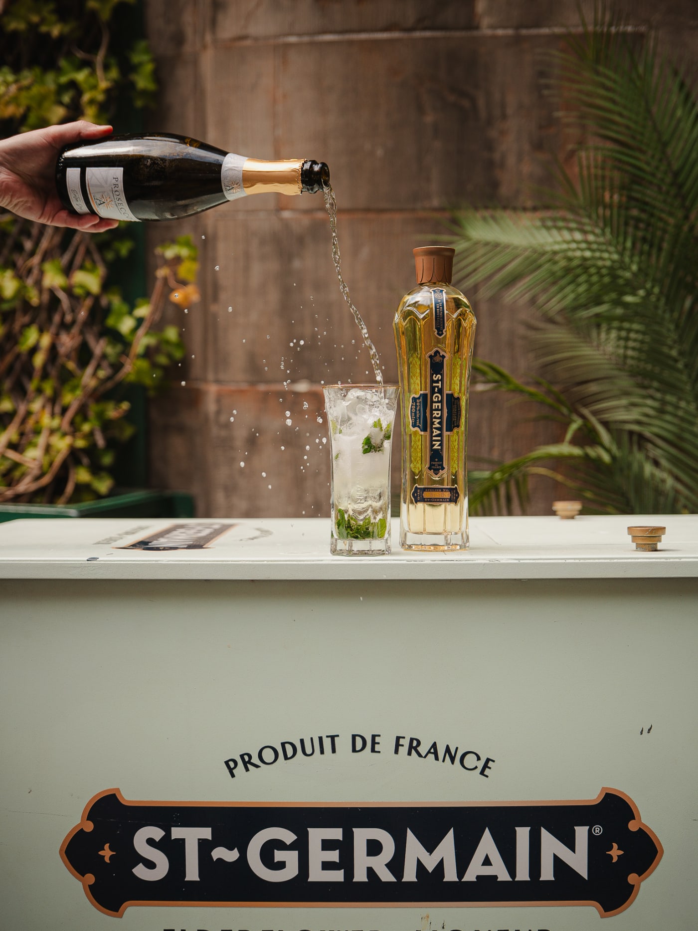 Sparkling wine poured at the St-Germain bar takeover at Rose Street Garden, Edinburgh