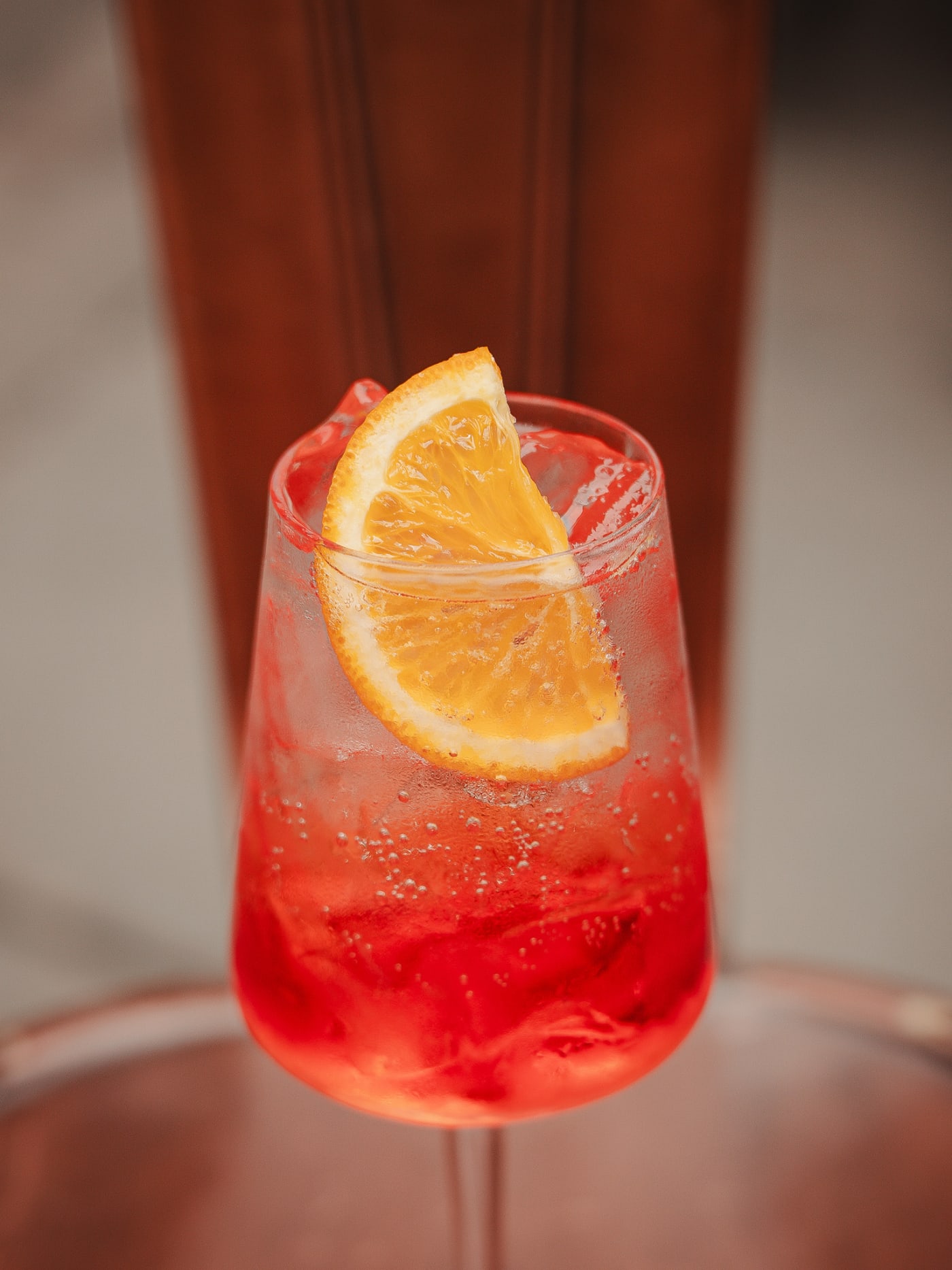 Orange-garnished spritz close up at Rose Street Garden, Edinburgh