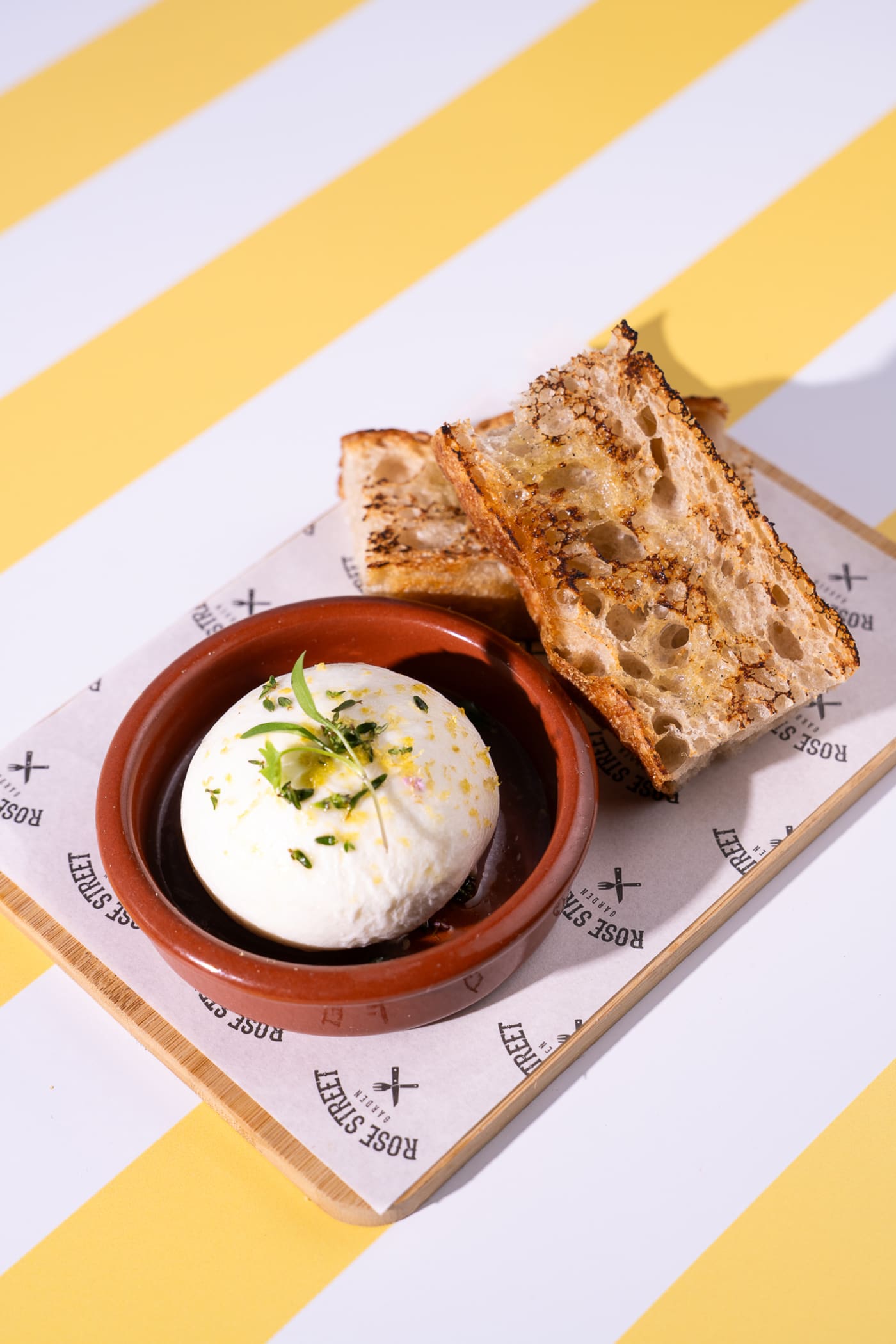 Burrata with toasted sourdough at Rose Street Garden, Edinburgh