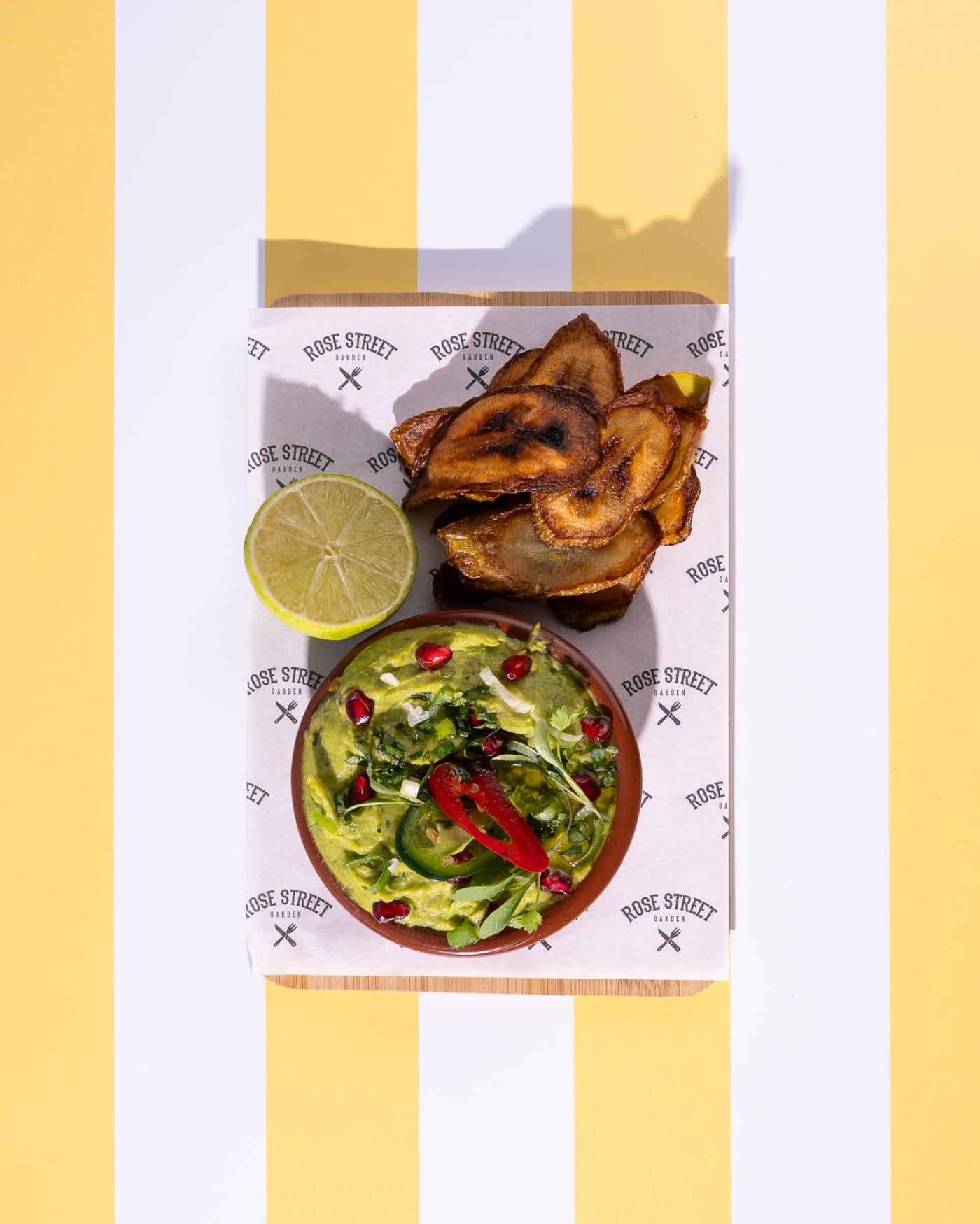 Guacamole and plantain chips from above at Rose Street Garden, Edinburgh