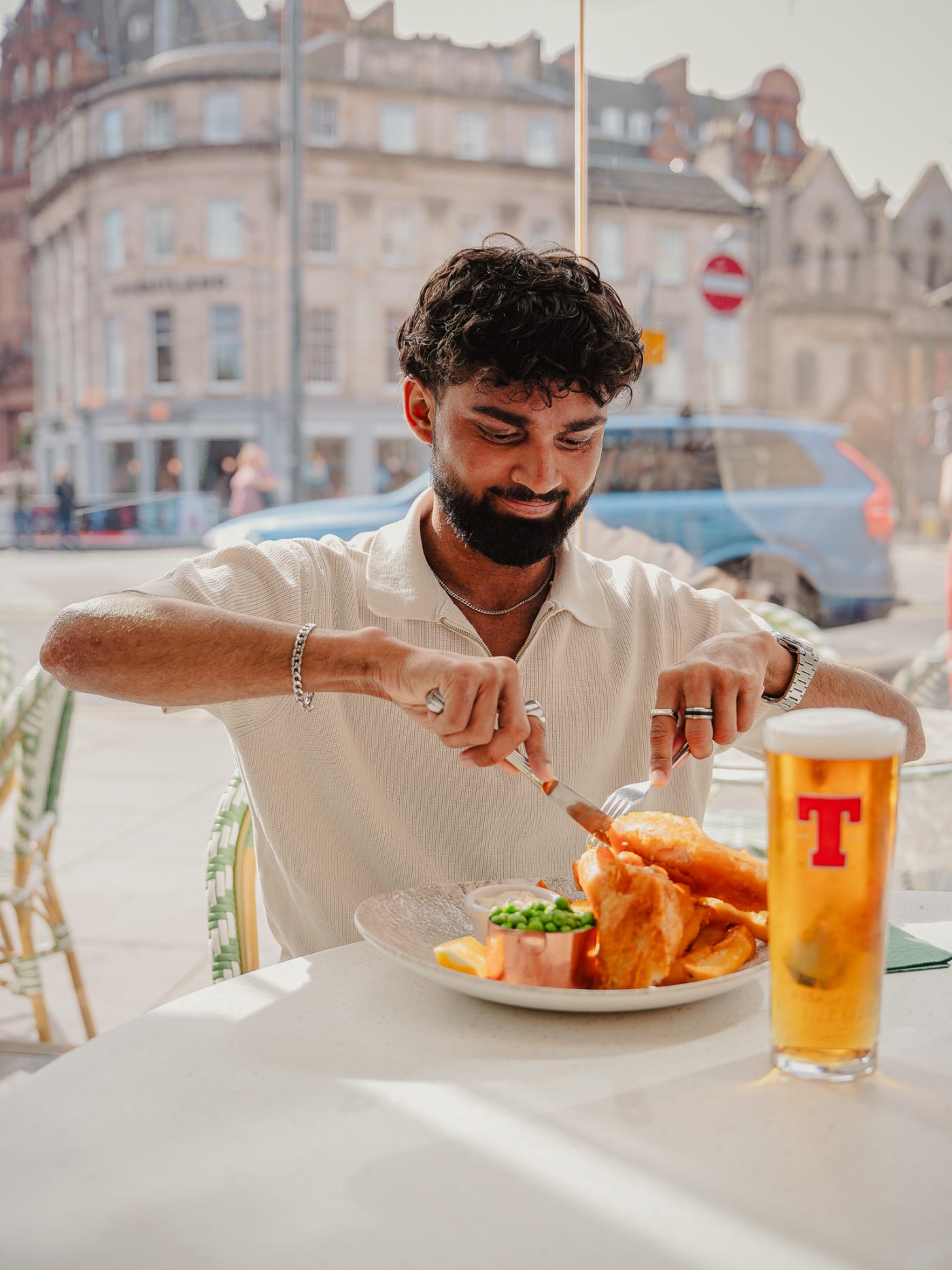 Fish and chips on the terrace overlooking the West End at Ryan’s of Edinburgh