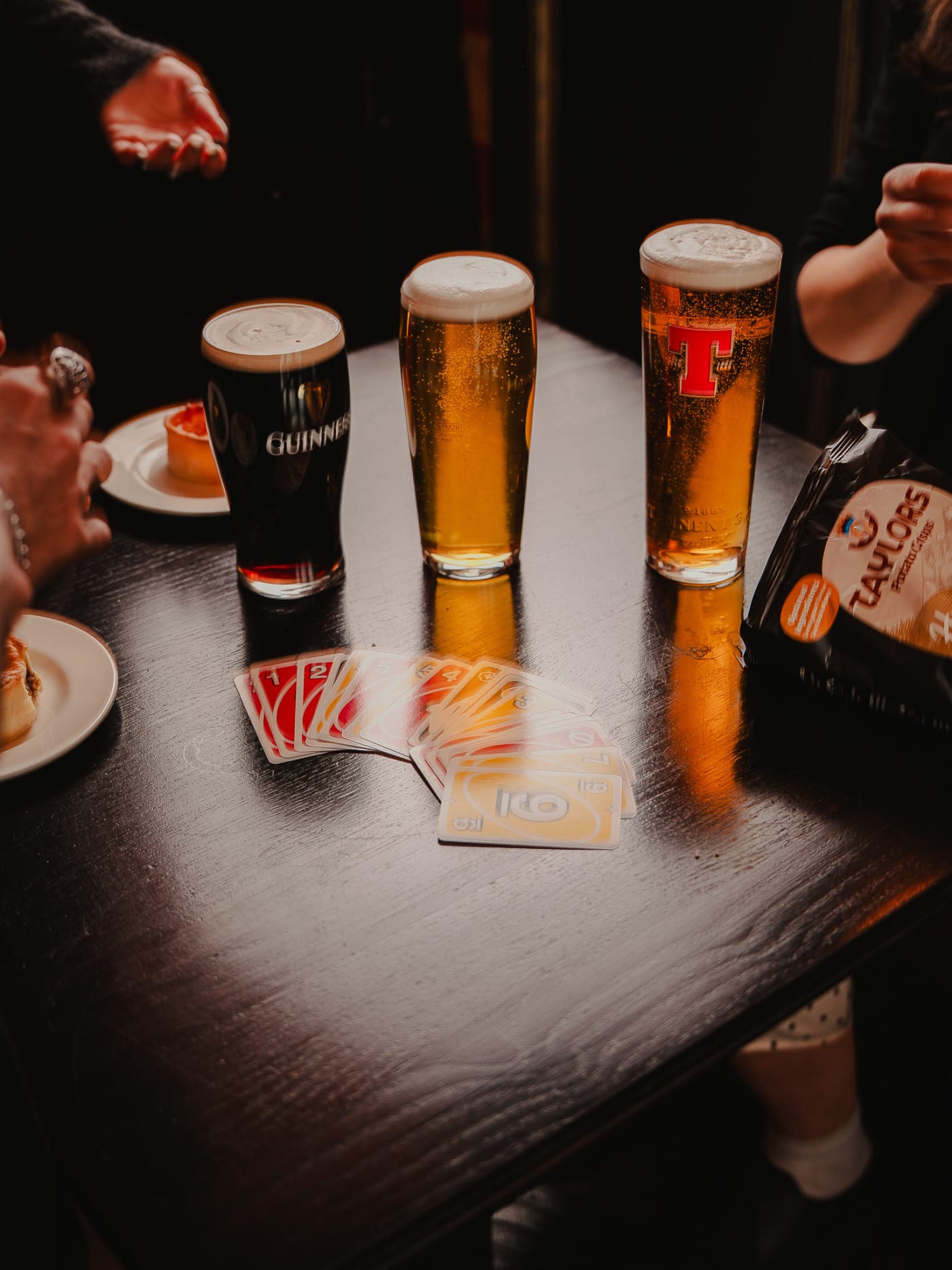 Uno cards and pints from above at Ryan’s of Edinburgh