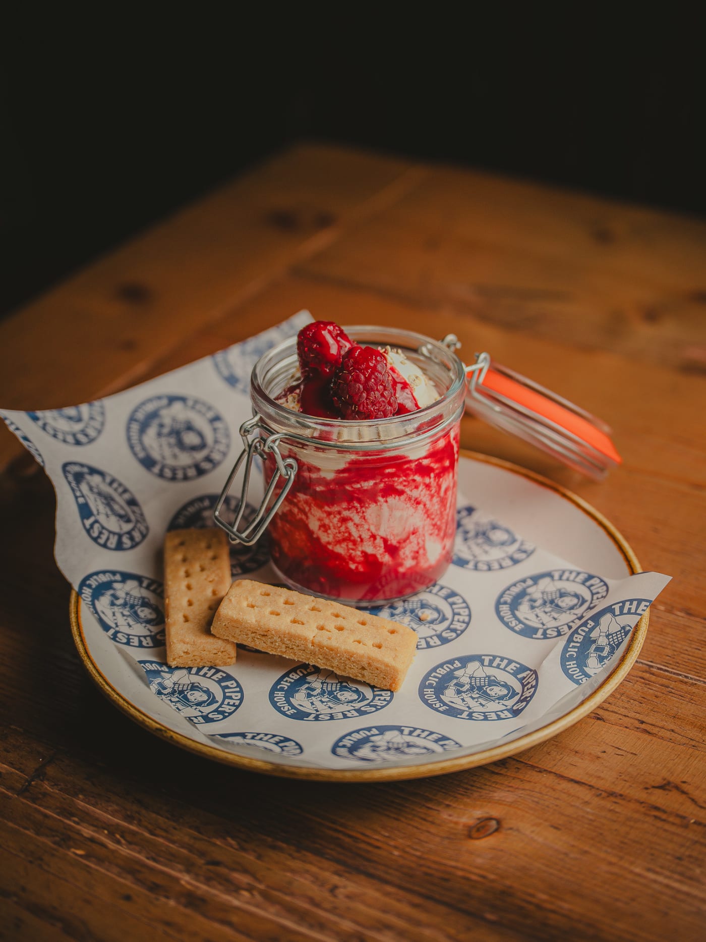 Dessert in a jar with shortbread at The Piper's Rest