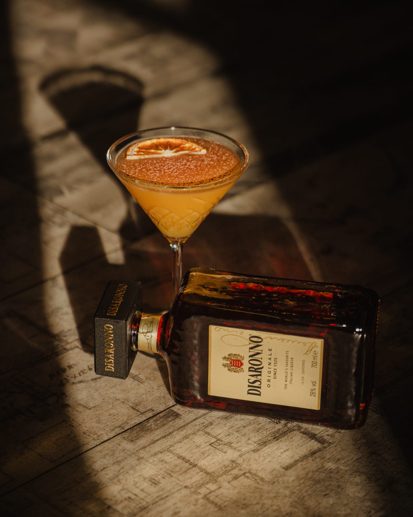 Disaronno bottle with an espresso martini at The Ship Inn, Musselburgh