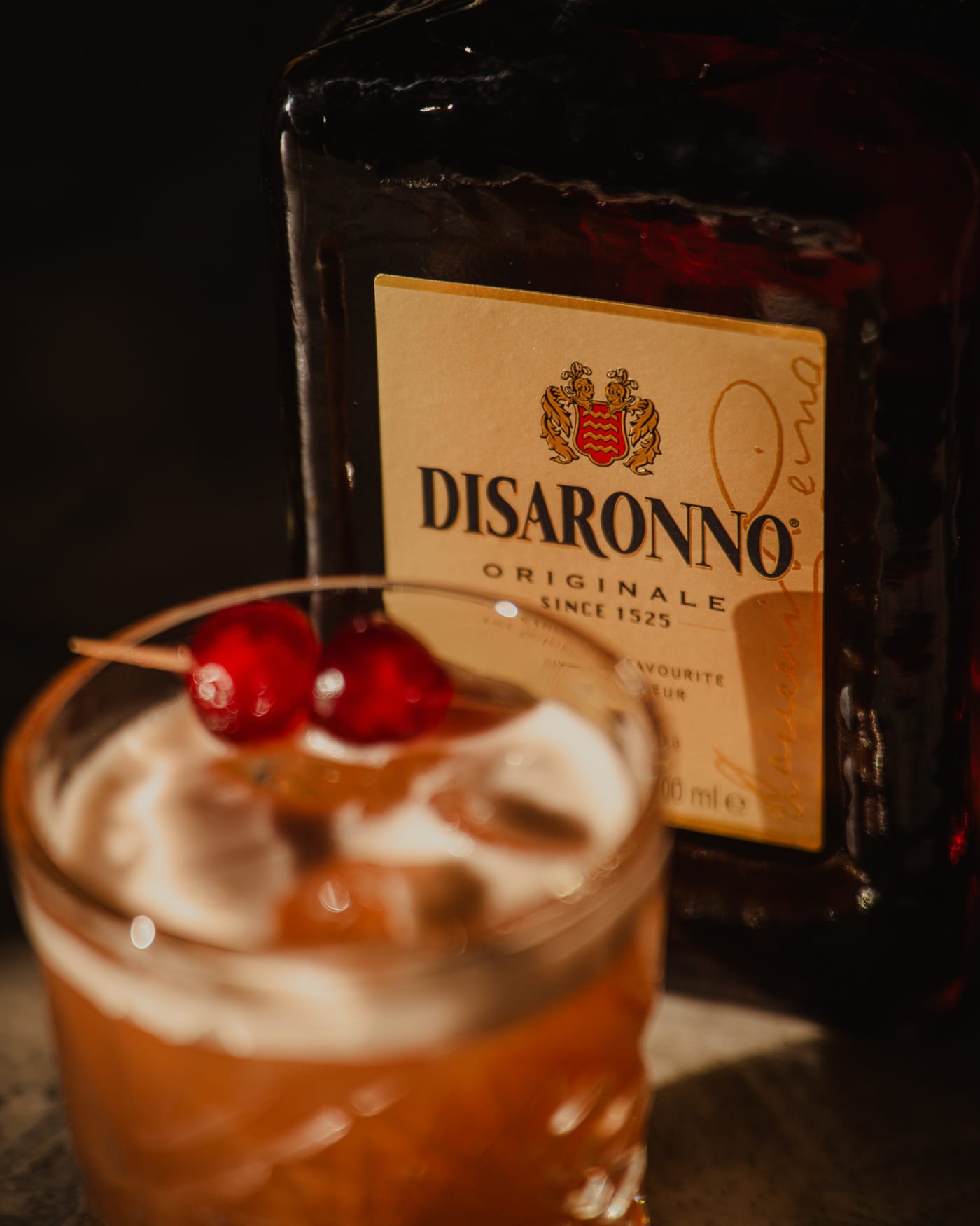 Disaronno old fashioned backlit at The Ship Inn, Musselburgh