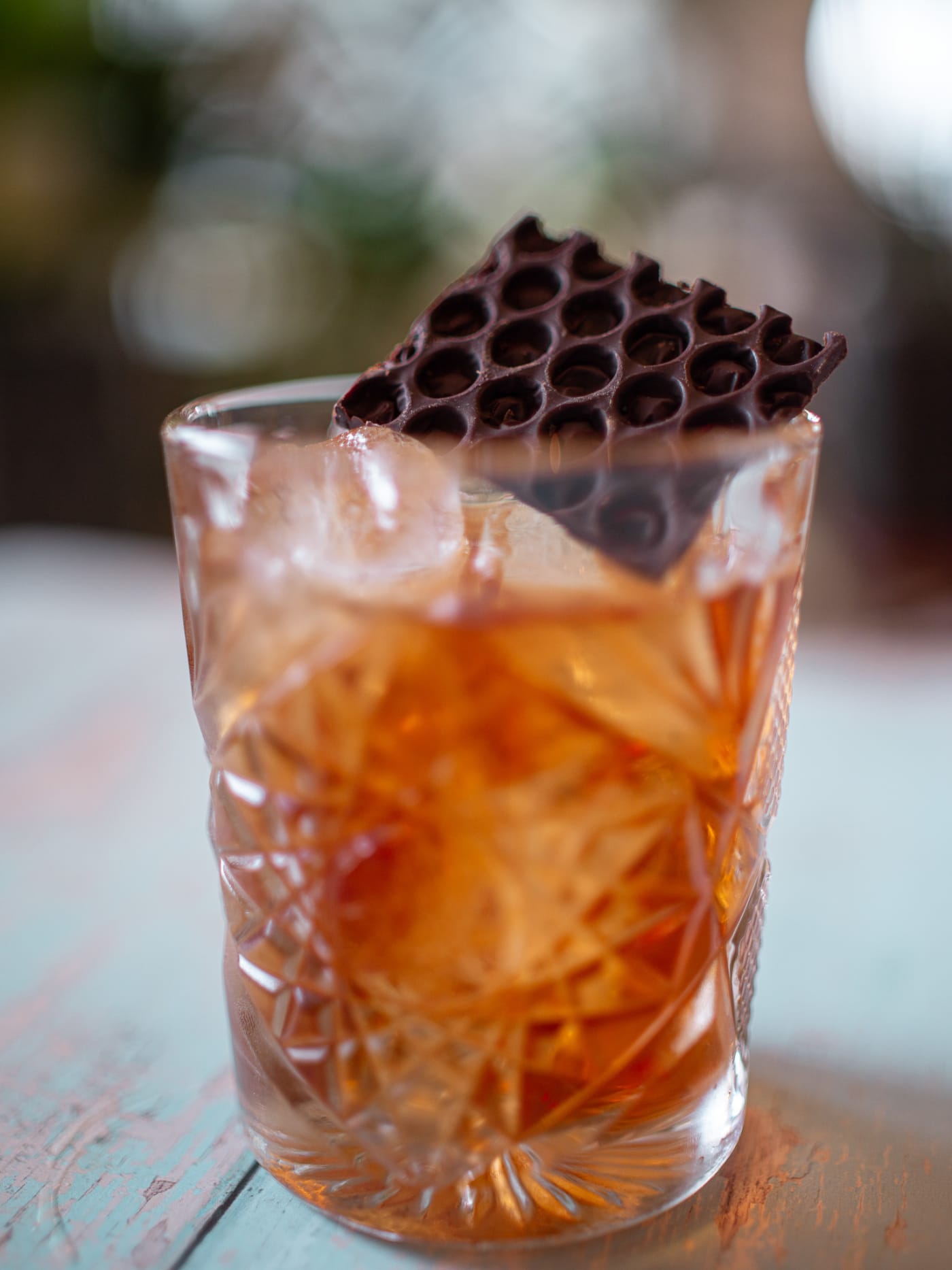 Old fashioned with a honeycomb garnish at The Ship Inn, Musselburgh