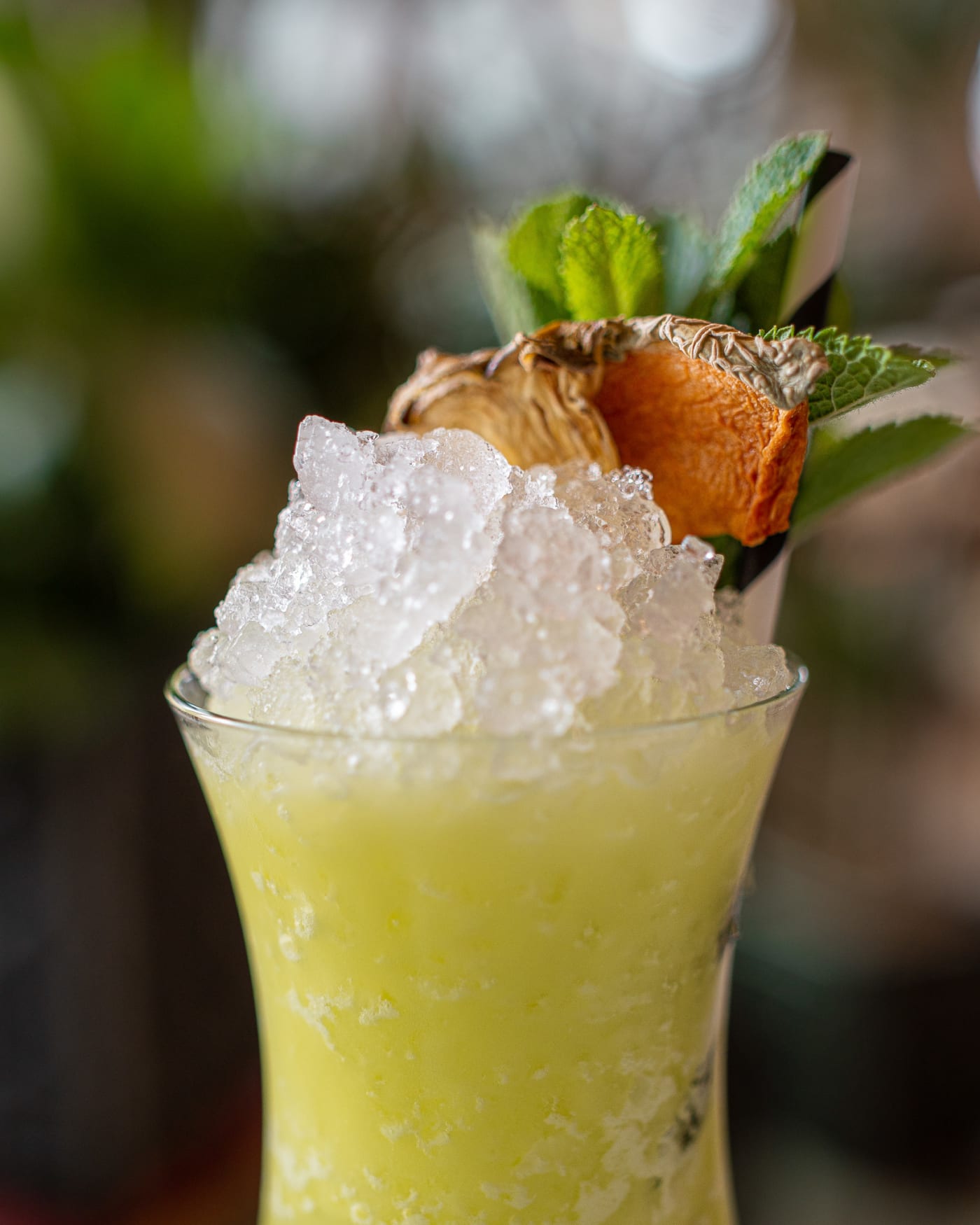 Crushed ice cocktail with a citrus garnish at The Ship Inn