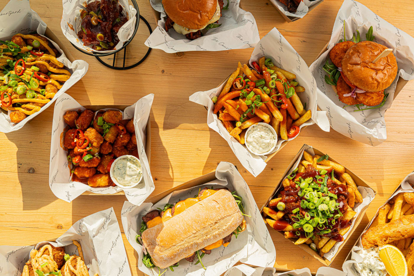 Burgers and loaded fries spread at The Ship Inn, Musselburgh