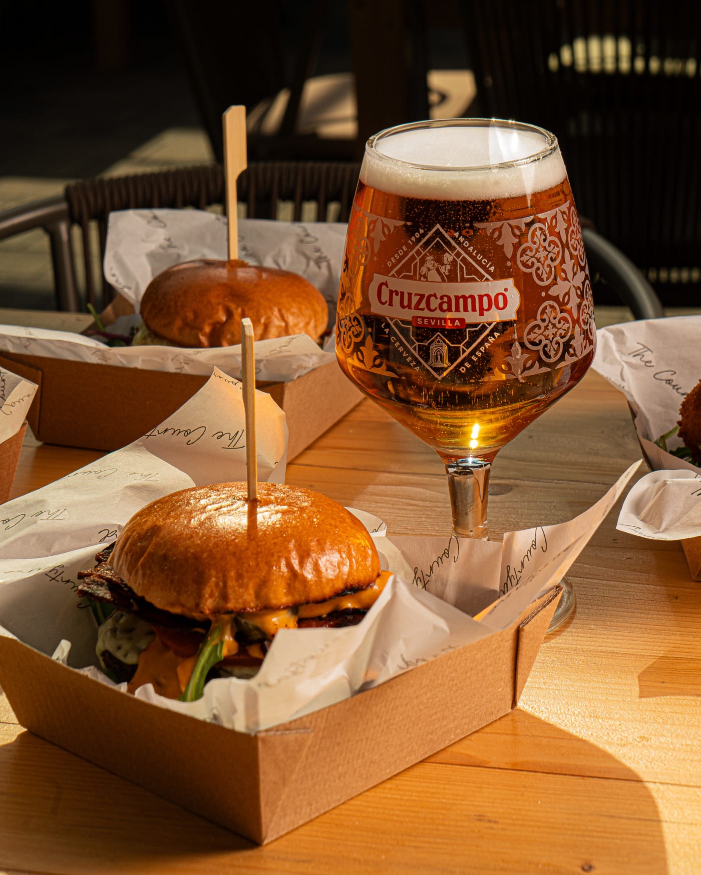 Burger with a pint of craft beer at The Ship Inn