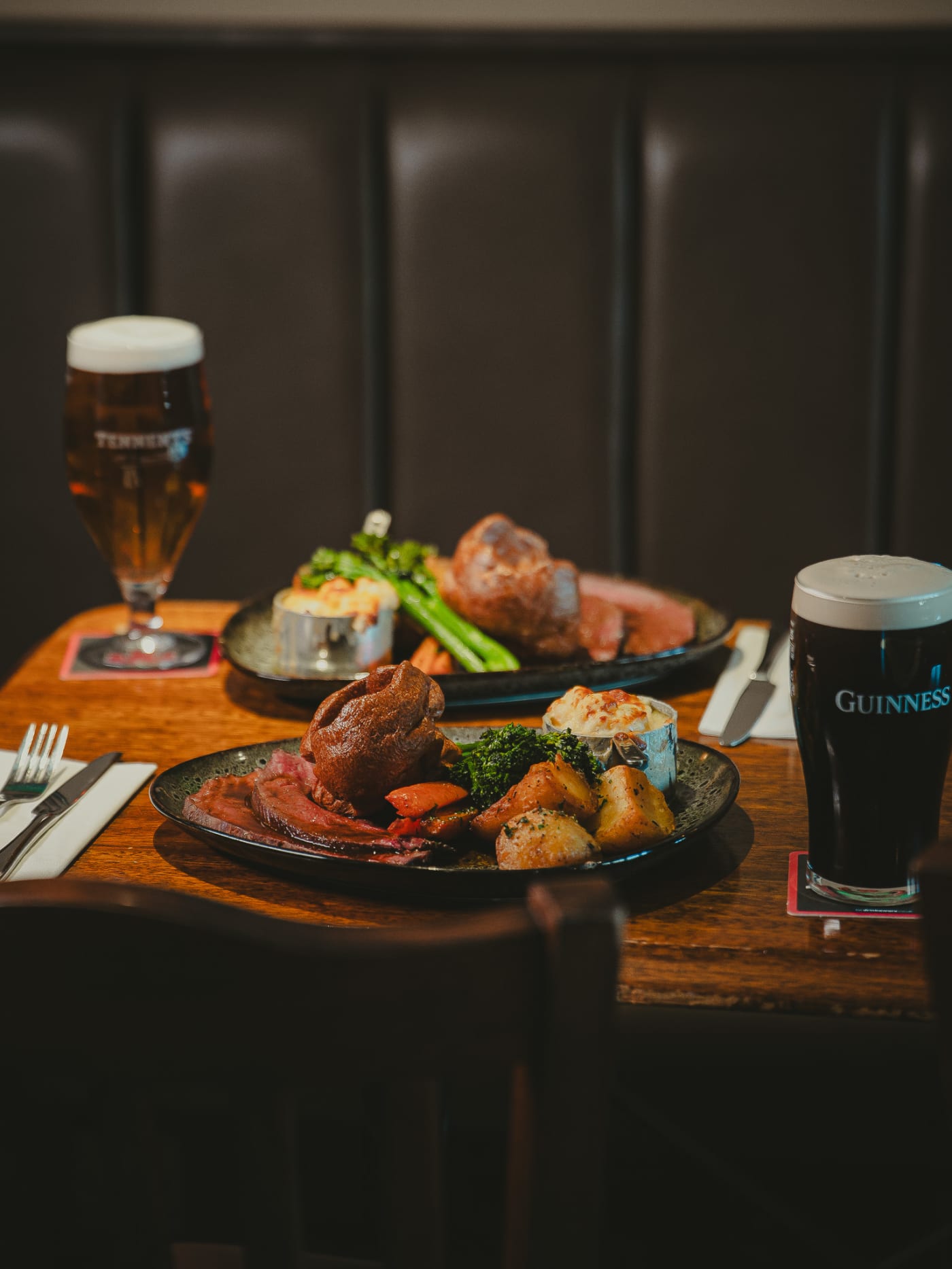 Sunday roast spread with a pint at The Ship Inn, Musselburgh