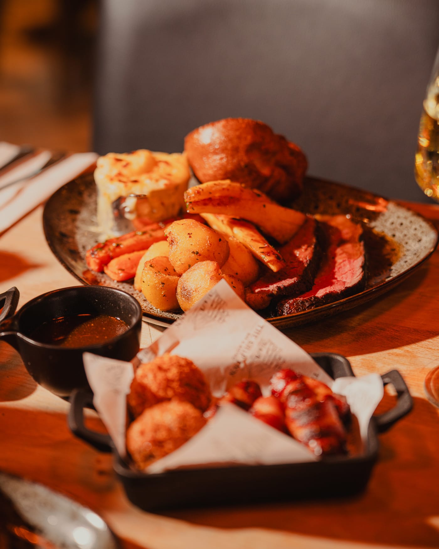 Christmas dinner plated with pigs in blankets at The Ship Inn