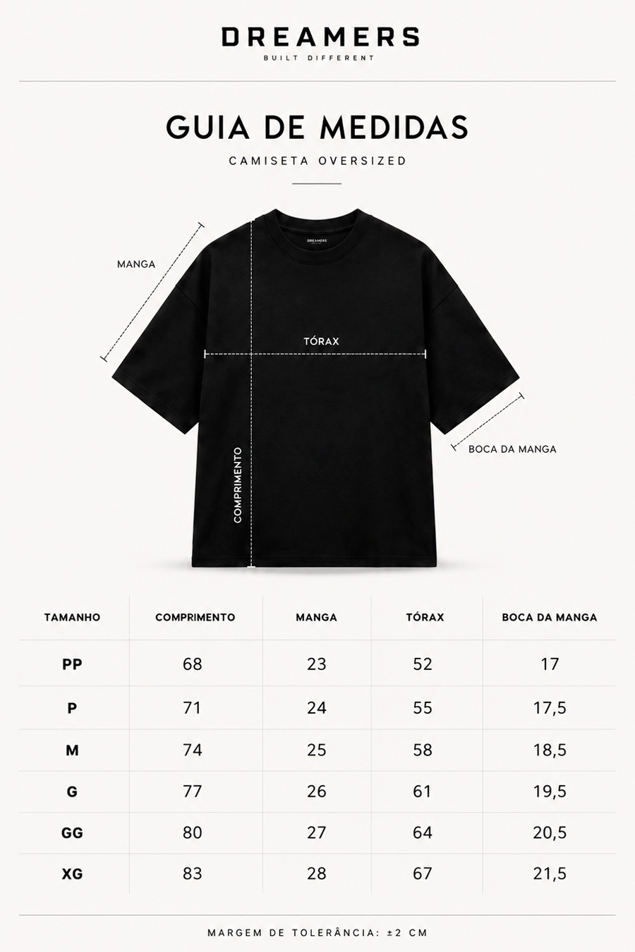 Guia de medidas camiseta oversized mobile