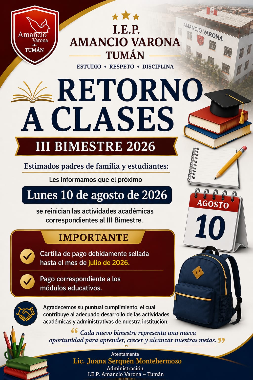 Retorno a Clases – III Bimestre 2026