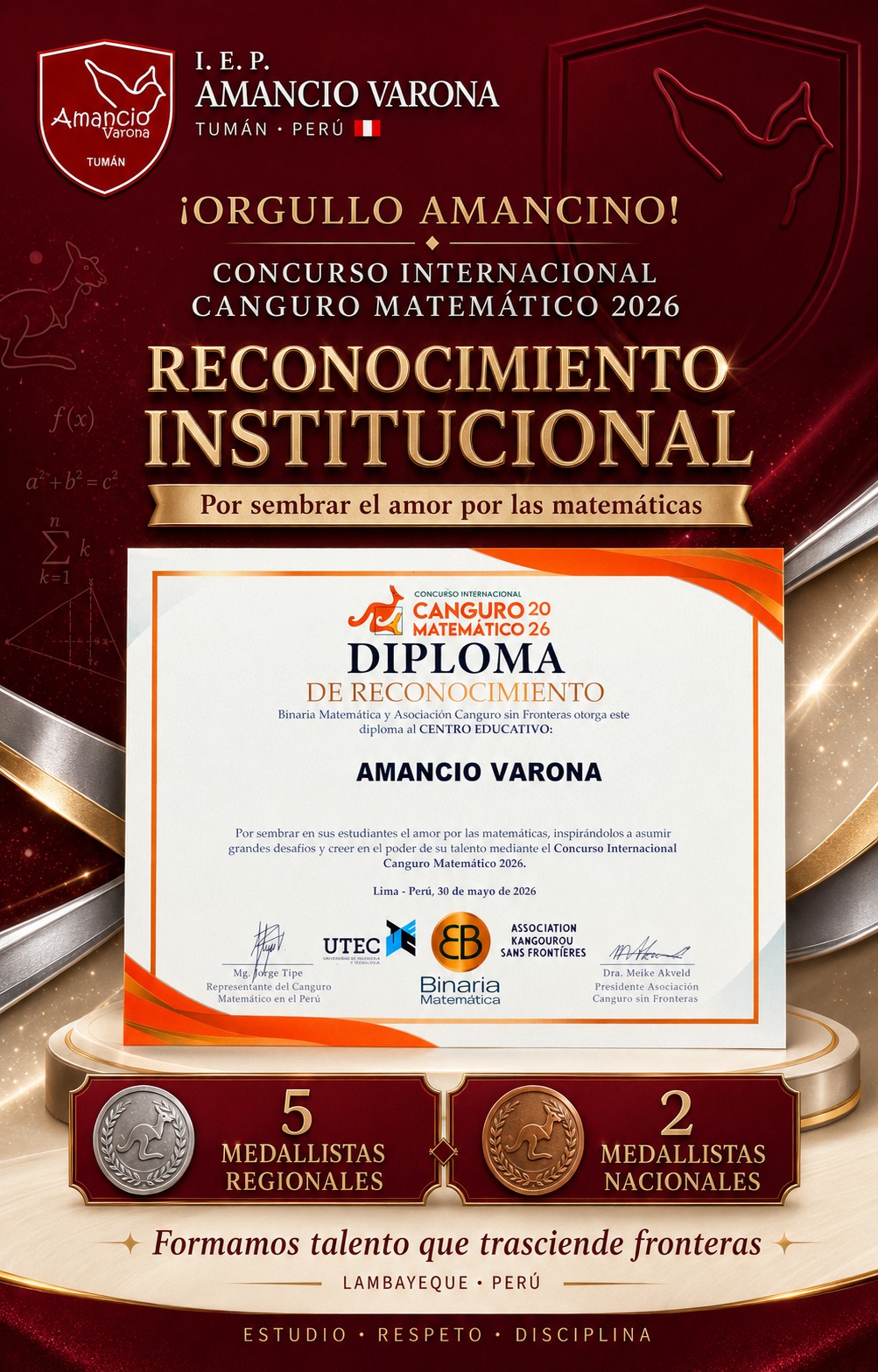 ¡Triunfo Internacional y Reconocimiento Institucional en el Canguro Matemático 2026!