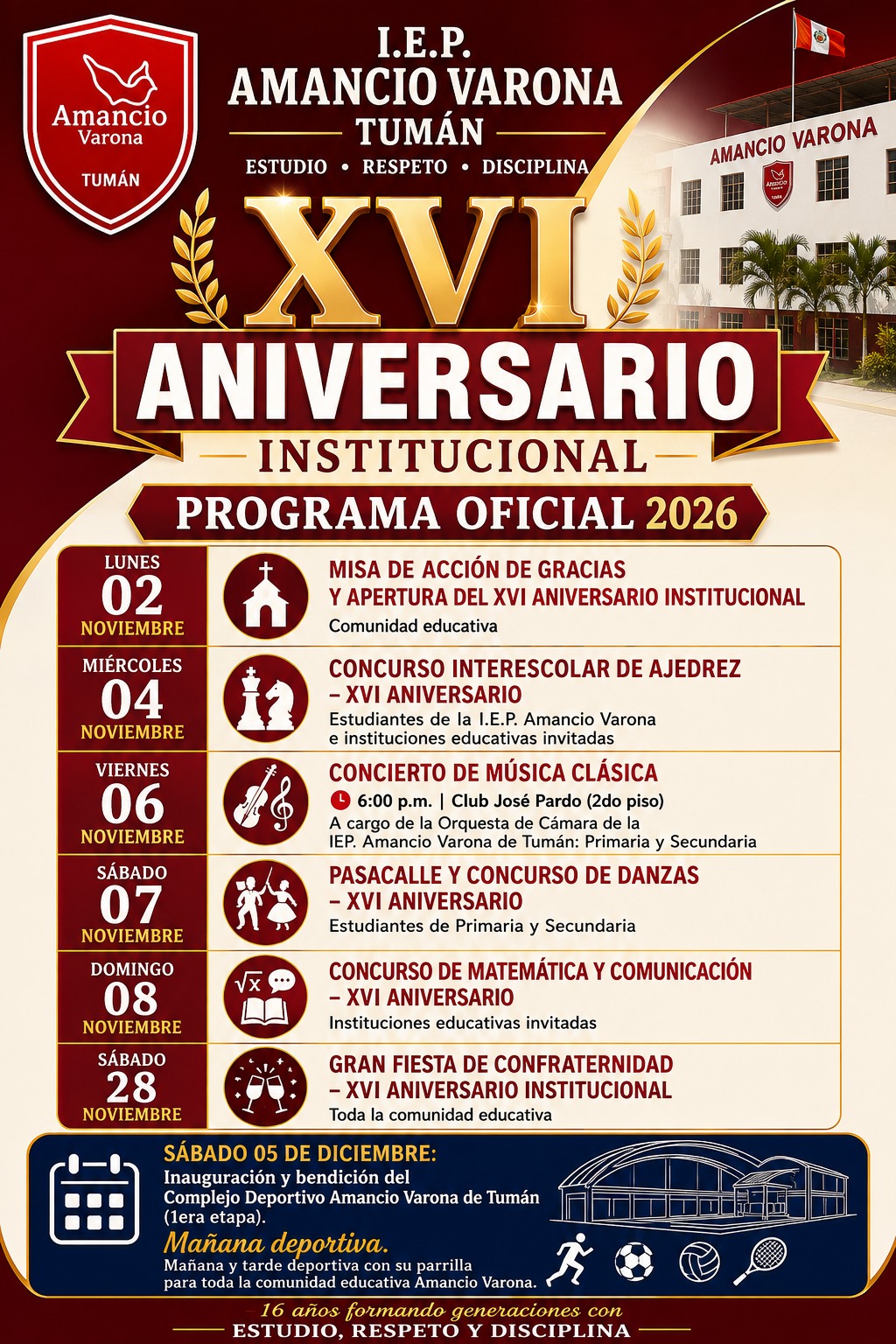 ¡Celebremos juntos nuestro XVI Aniversario Institucional! – Programa Oficial 2026