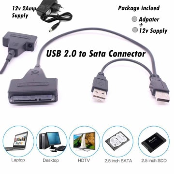 High-Speed USB 3.0 to SATA Hard Drive Connector Cable with 12V Adapter - alternate view