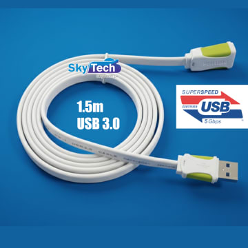 Ultra Flat Slim USB 3.0 Extension Cable 1.5m 5Gbps White