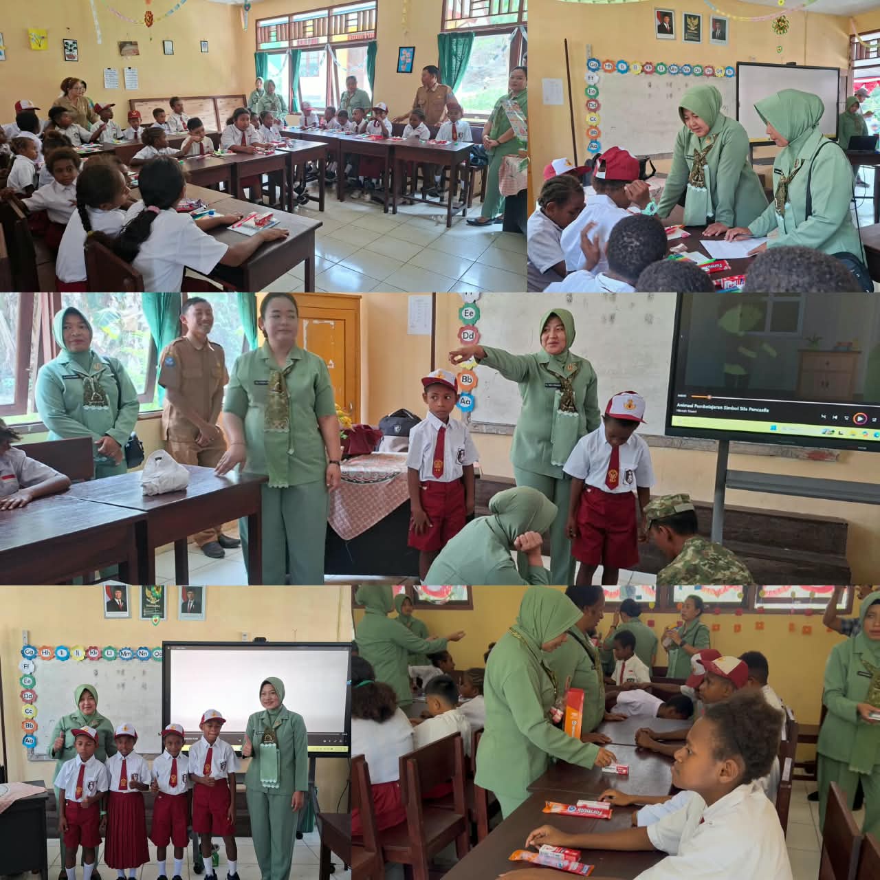TMMD Ke-130, Ketua Bersama Pengurus Persit KCK Cabang XVII Kodim 1808/Mansel Berbagi Keberkahan Buat Anak-anak SD Nuhuwei