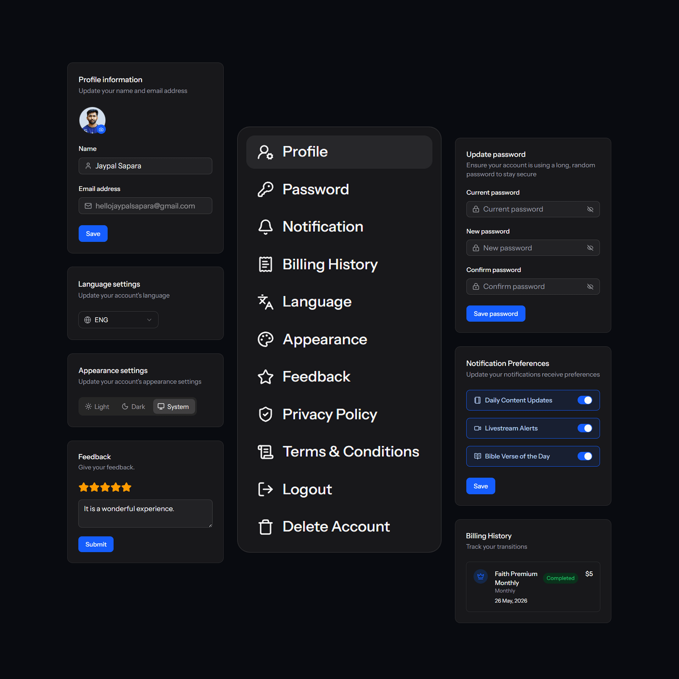 Settings blocks