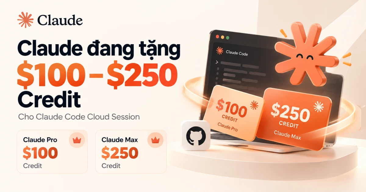 Claude Code tặng $100 cho Pro và $250 cho Max dùng trong Cloud Sessions
