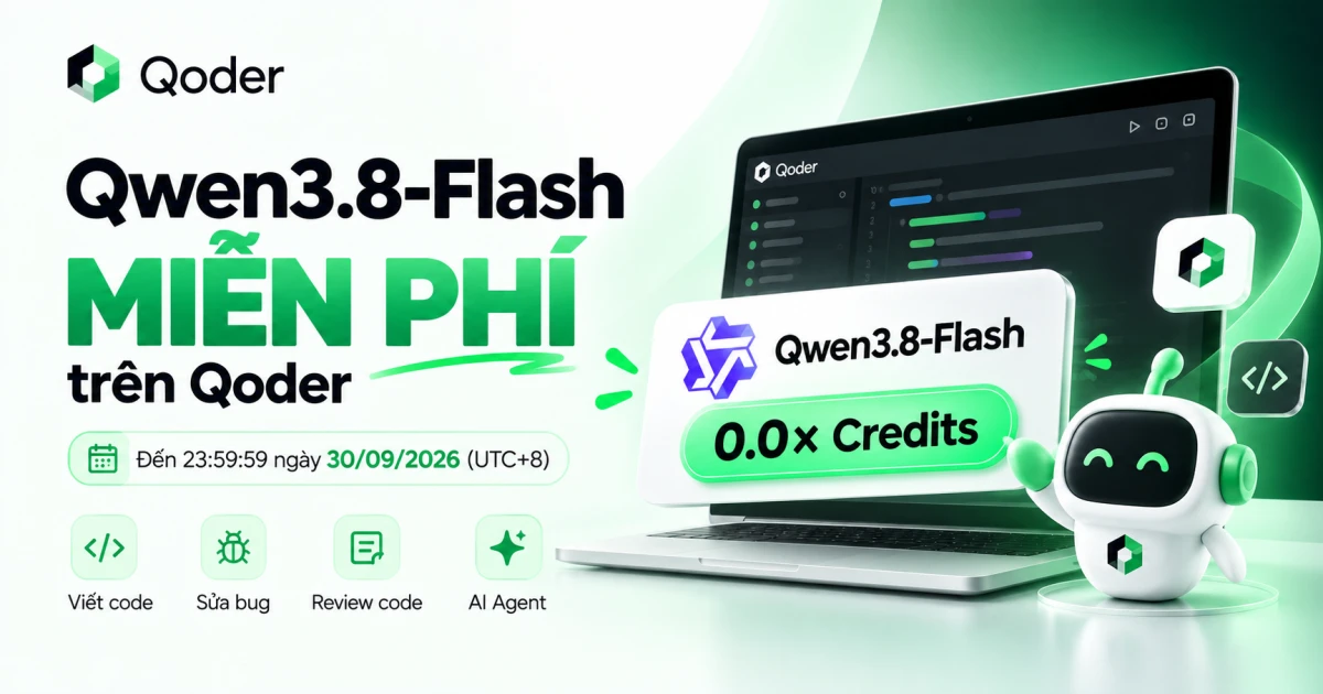 Ảnh Qoder dùng Qwen3.8-Flash miễn phí đến 30/09/2026
