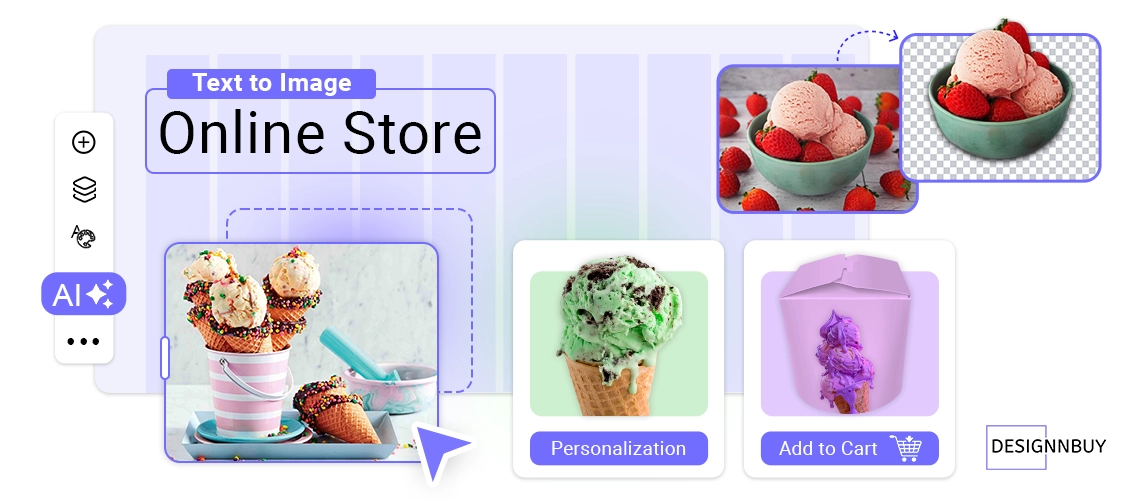 DesignNBuy AI-driven web-to-print platform interface showing product personalization and design editor