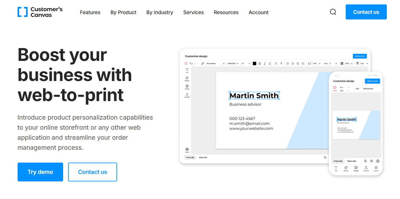 web to print solutions - Customer's Canvas