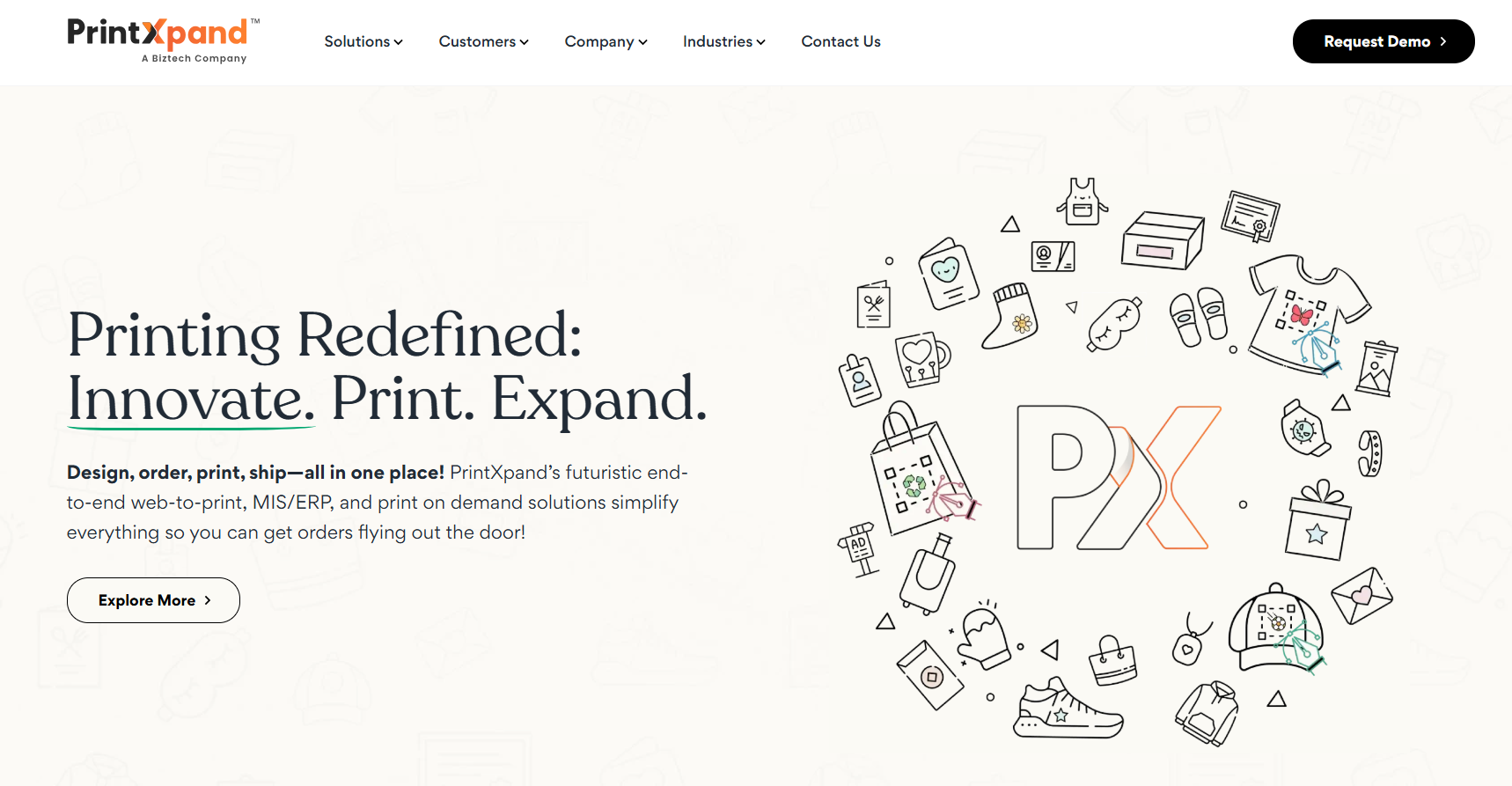 PrintXpand web to print softwares platform showcasing end to end design order print and shipping tools for print businesses