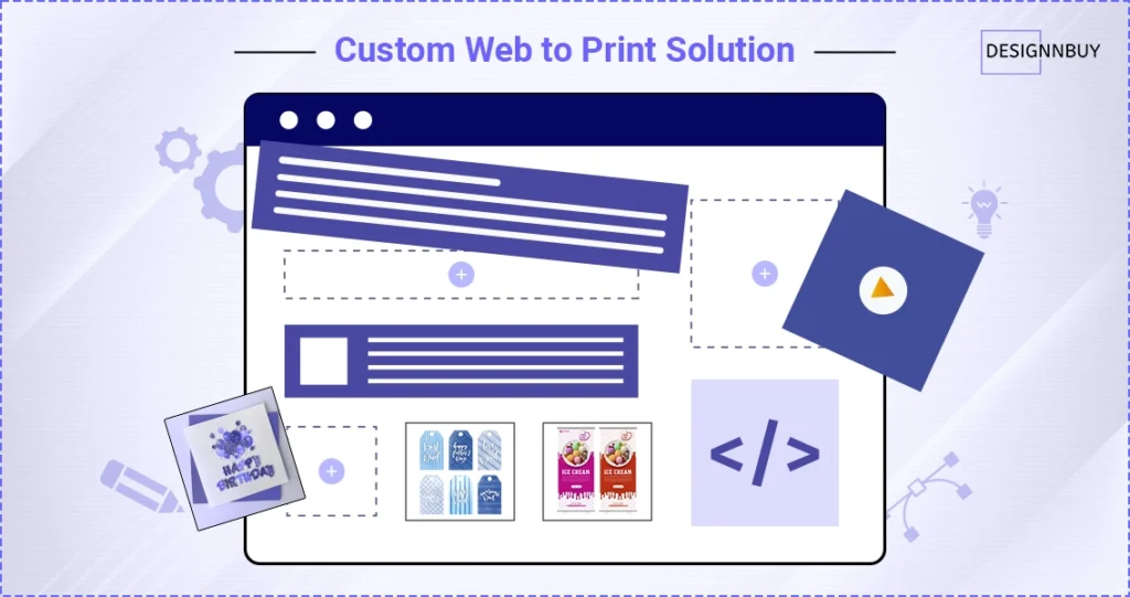 Standard vs Custom Web to Print example highlighting a custom web to print solution with tailored design elements, advanced web to print editor features, and flexible workflow configuration.