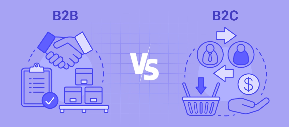 B2B and B2C web to print storefront comparison showing key differences