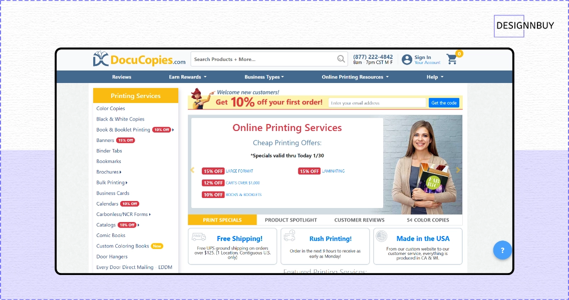 DocuCopies online printing services in US offering bulk printing, booklets, and business materials