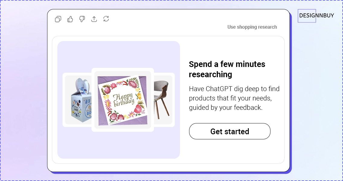 ChatGPT Shopping recommends customizable web-to-print products based on user needs and context.