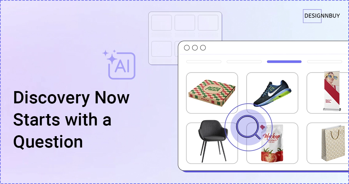 Visual showing the shift from search result pages to conversational product discovery using AI.