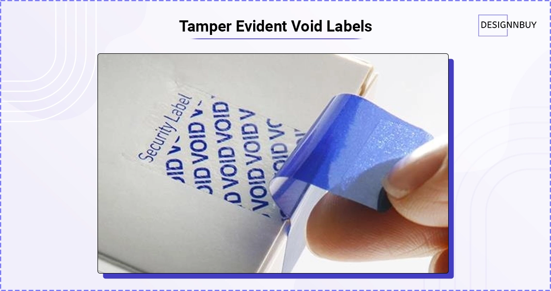 Tamper evident void label revealing VOID message after removal from product packaging