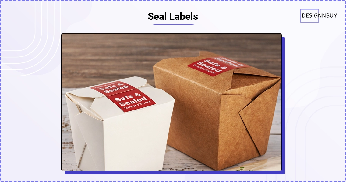 Seal labels placed on food packaging boxes to show tamper evidence after opening