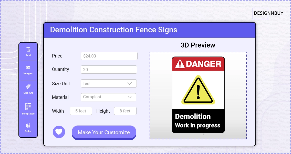 Demolition Construction Fence Signs | Designnbuy web to print